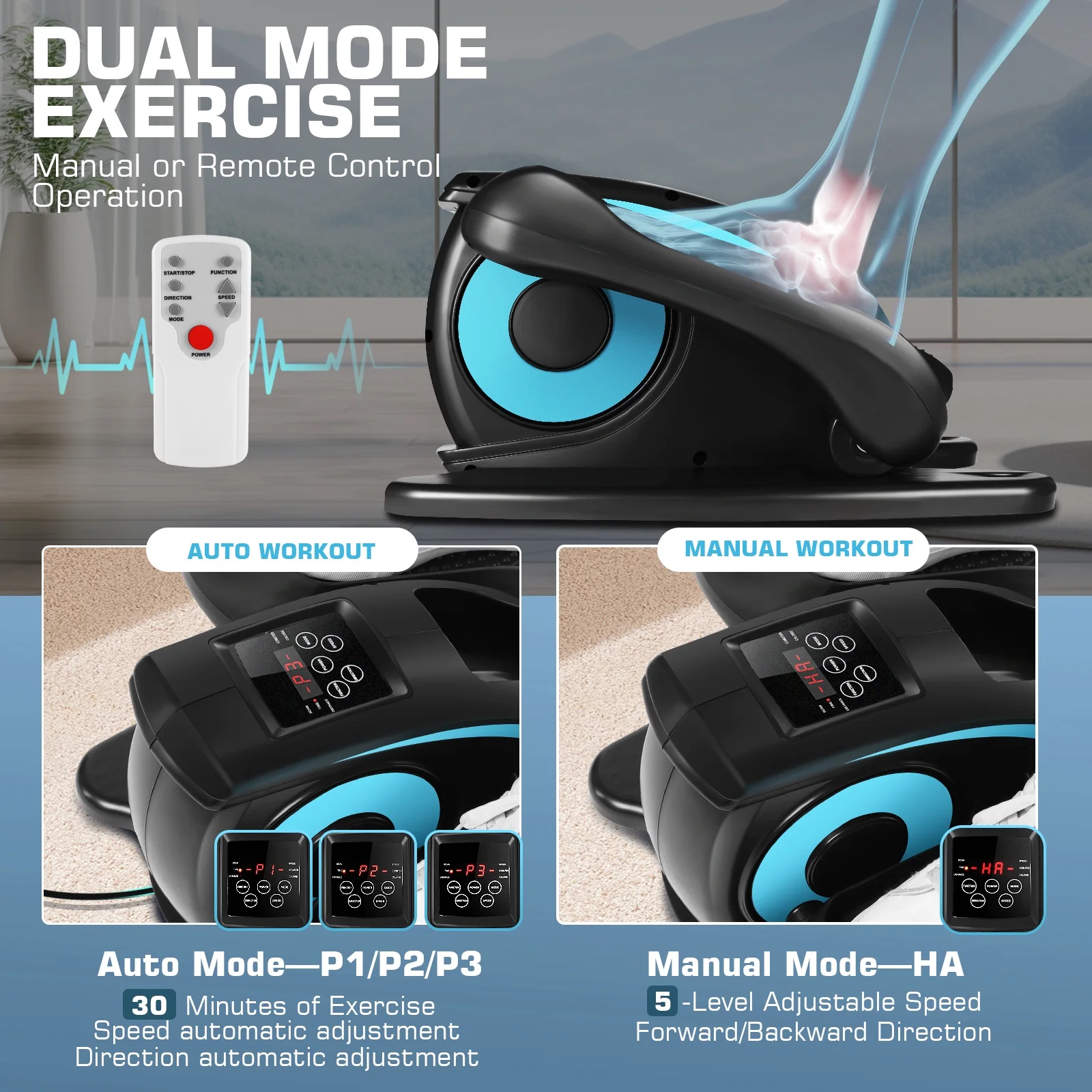 Elliptical Machine, Under Desk Elliptical with Remote Control, Quiet Home Ellipse Exerciser for Seniors