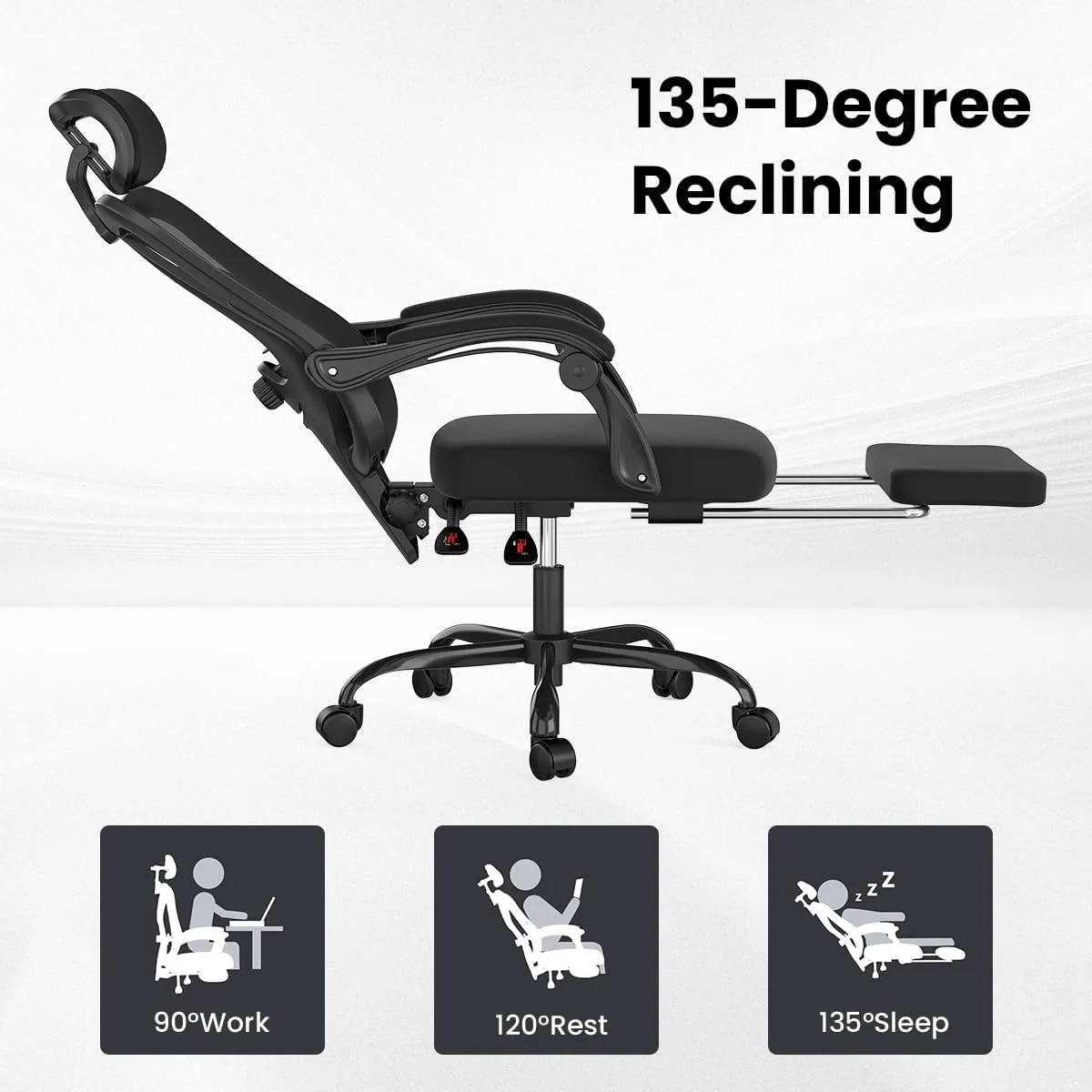 STARY Ergonomic Office Chair with Footrest, High Back Mesh Desk Chair with Adjustable Headrest & Lumbar Support, Comfortable Computer Chair for Home Office Study, White & Beige