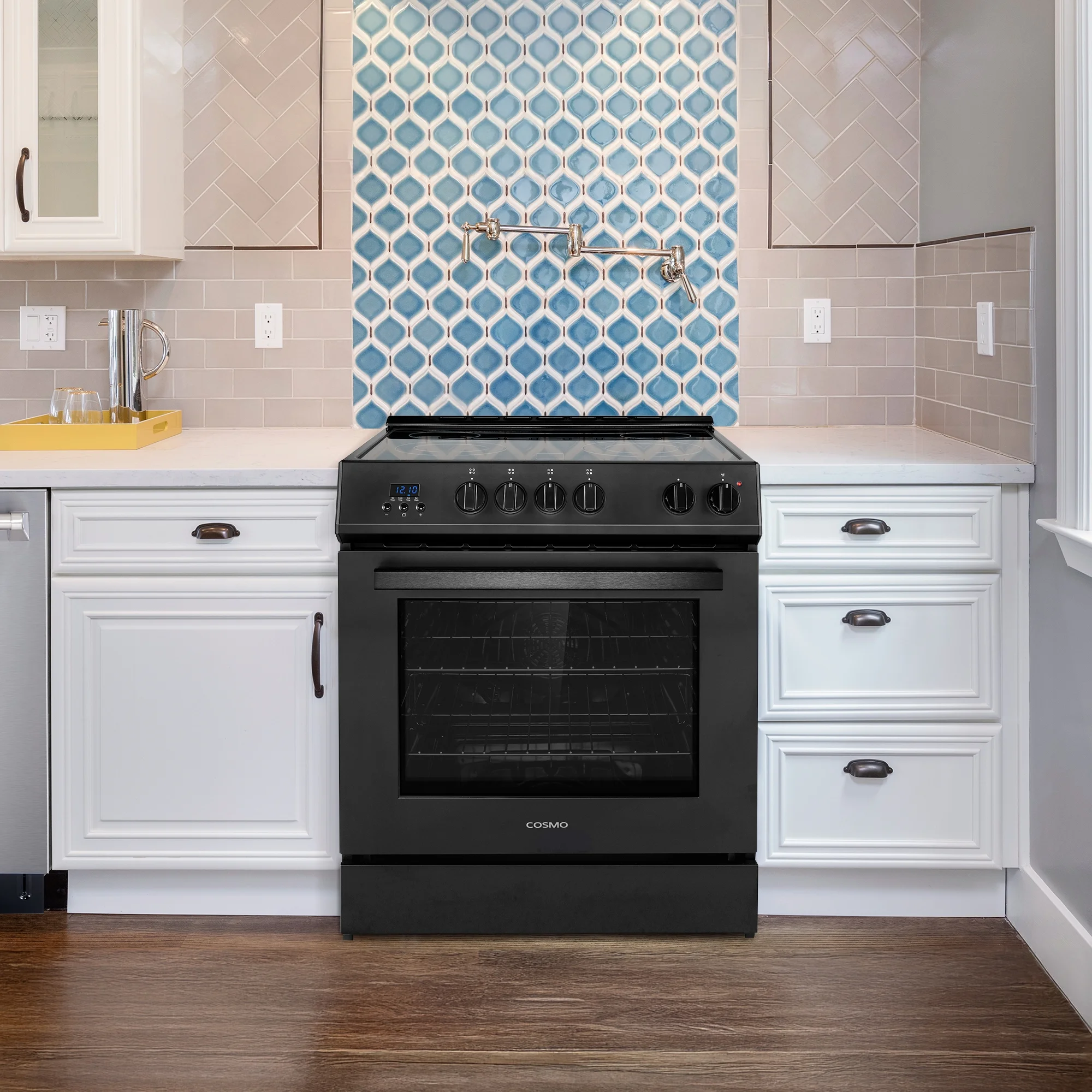 Cosmo 30 in. Stellar Collection 5.0 cu. ft. Electric Range, 4 Burners, Convection Oven in Matte Black