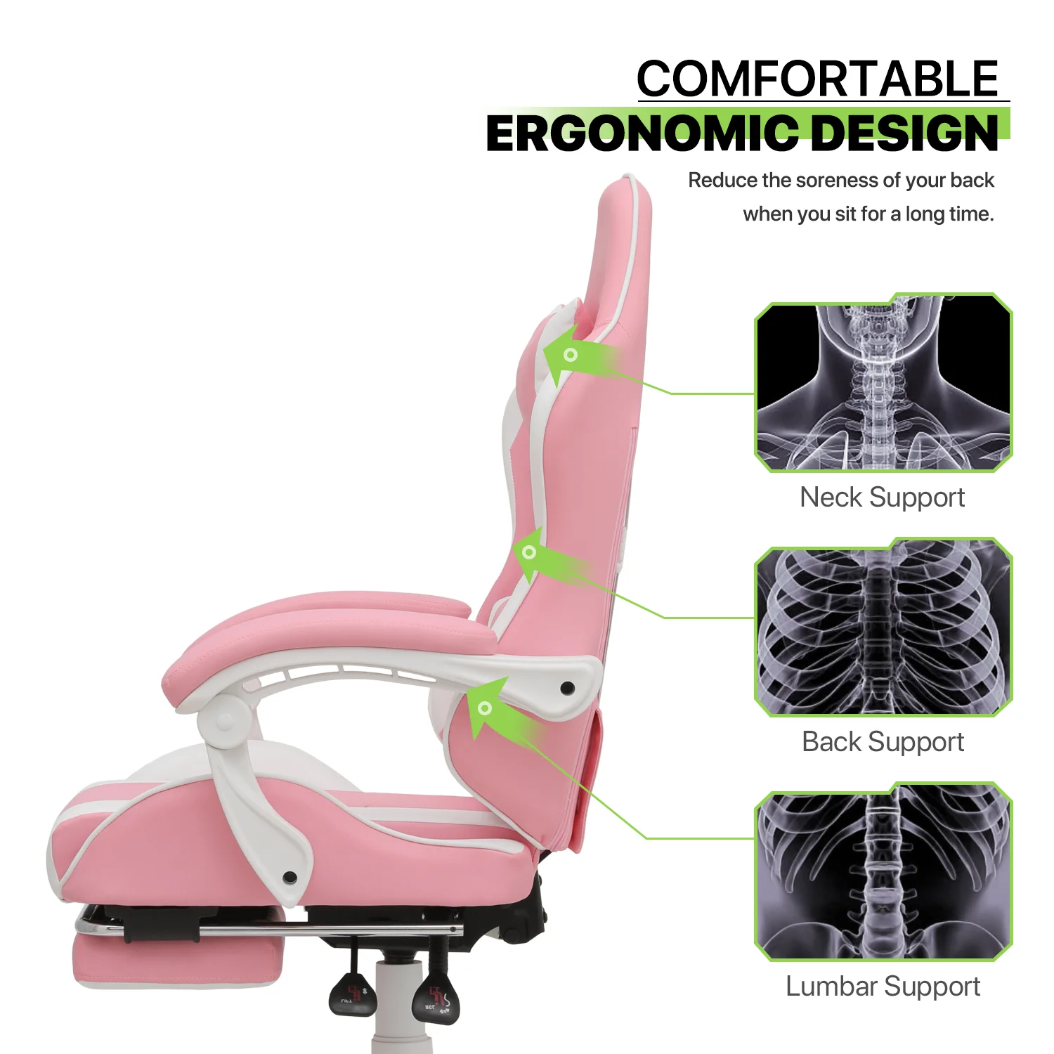 Magshion Adjustable Gaming Chair, Ergonomic PC Computer Seat with Headrest and Lumbar Support for Adults Teens Desk Chair, Black