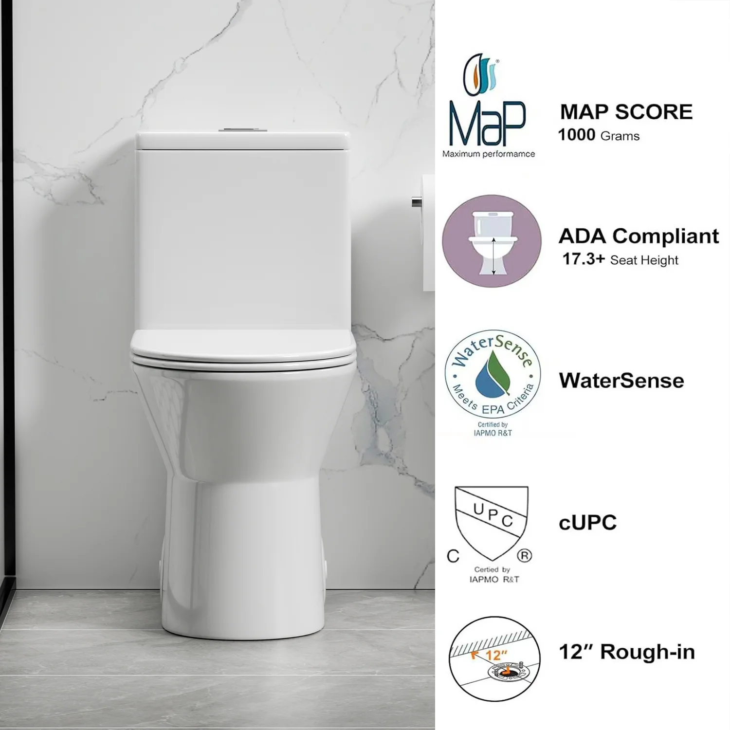 One Piece Toilet,1.1/1.6 GPF Modern Toilet with Comfort Chair Seat,Powerful & Quiet Dual Flush Rimless Bowl,White