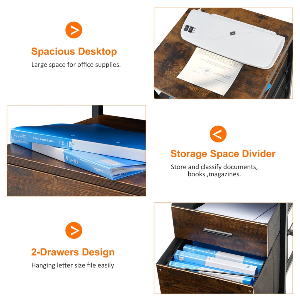 MONVANE File Cabinet with 2 Drawers for A4 Letter Size for Home Office, Mobile Printer Stand with Storage,Brown