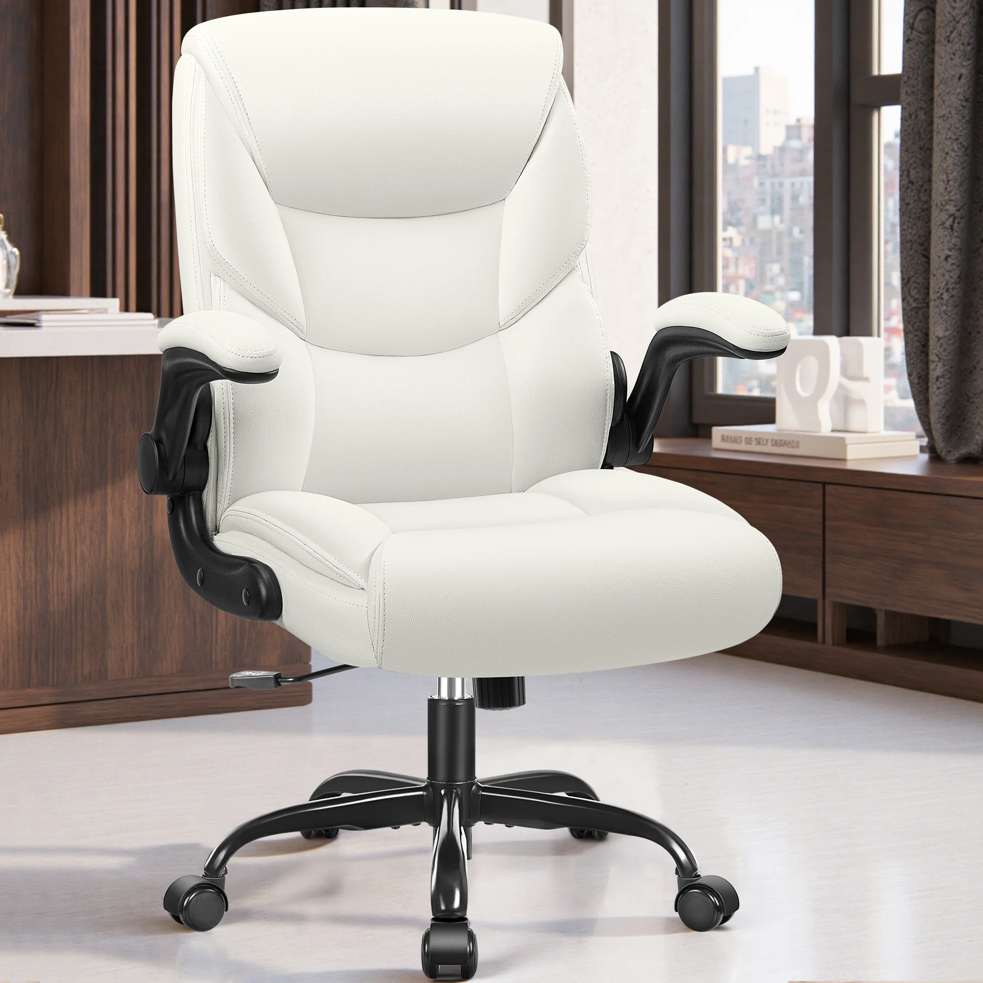 COOLHUT Leather Office Chair, Big and Tall Office Chair 400LBS Wide Seat Ergonomic Computer Desk Chair High Back Executive Leather Chair Adjustable Task Chair Lumbar Back with 8-Year Warranty, Black