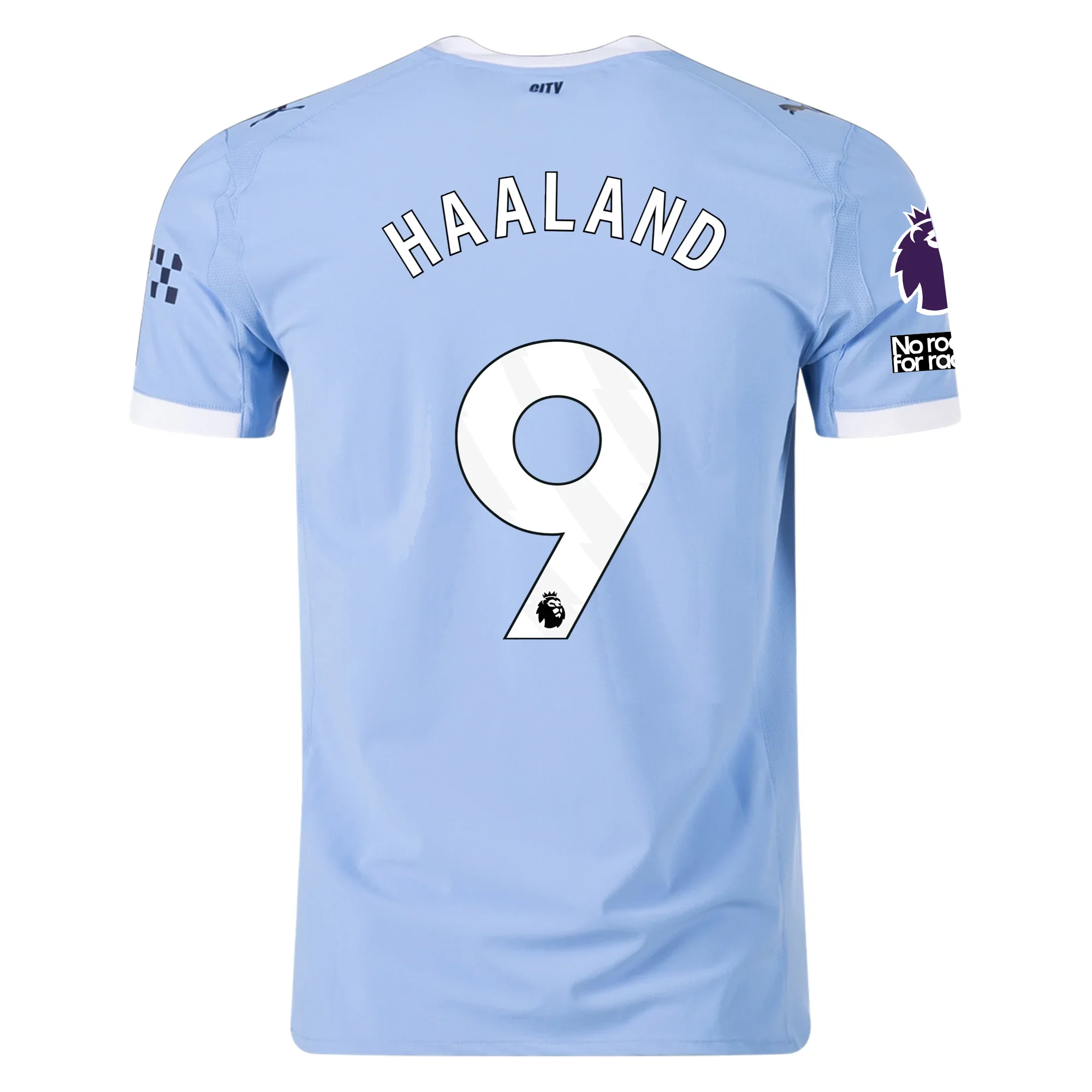 Puma Manchester City Authentic Erling Haaland Home Jersey w/ EPL + No Room For Racism Patches 25/26 (Team Light Blue/White)