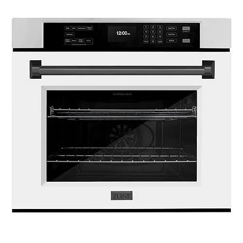 ZLINE 30 in. Autograph Edition Professional Convection Single Wall Oven with Air Fry and Self Clean in Stainless Steel with White Matte Door and Matte Black Handle (WASZ-WM-30-MB)
