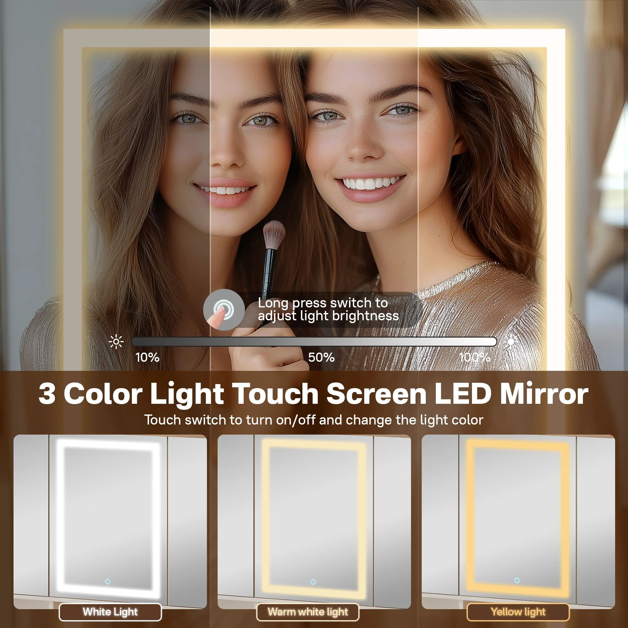 Vcatnet Vanity Table Set with Mirror and Lights Glass Top Makeup Vanity Desk with Storage Shelves and Drawers Dressing Table with LED Lights and USB Charging for Bedroom, Girls and Women