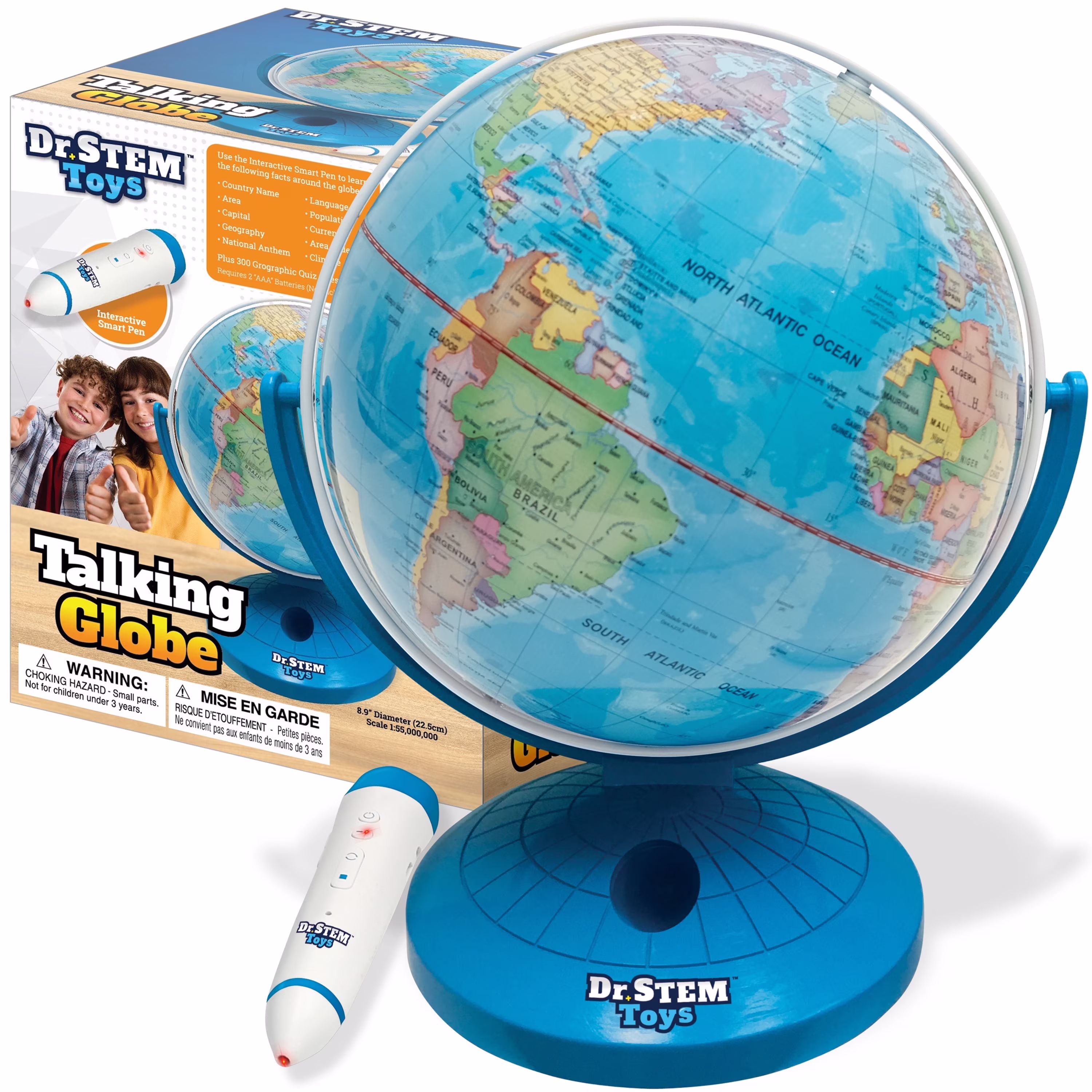 Dr. STEM: Interactive Talking Globe - Touch & Learn, Geographic Education Learning Set, Smart Pen, Electronic Game Panel, 300 Quiz Questions, Kids 6+
