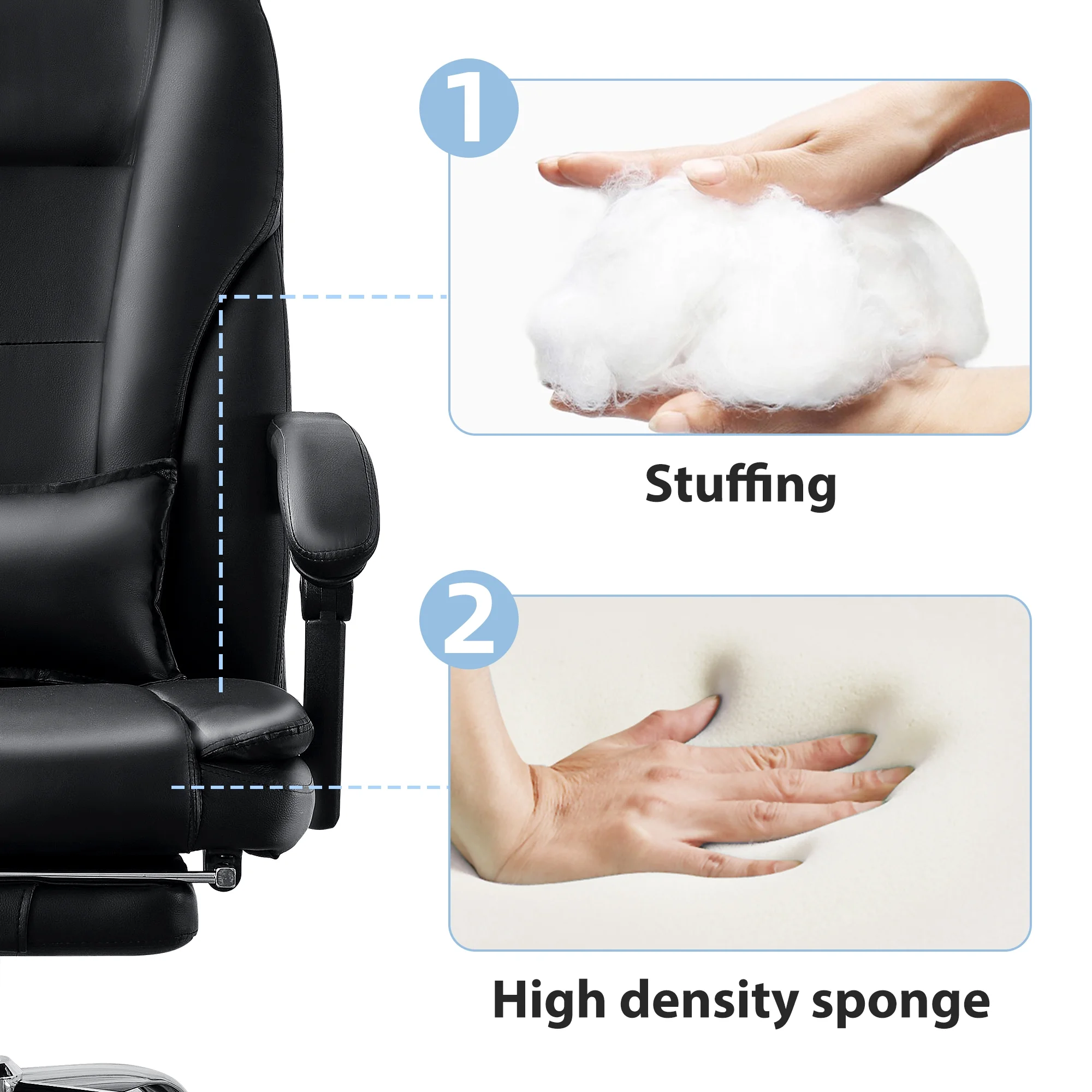 JONPONY Big and Tall Office Chair 500LBS Executive Office Chair Massage and Footrest Ergonomic Computer Desk Chair Reclining High Back Leather Office Chair Lumbar Back Support Swivel Rolling,Black