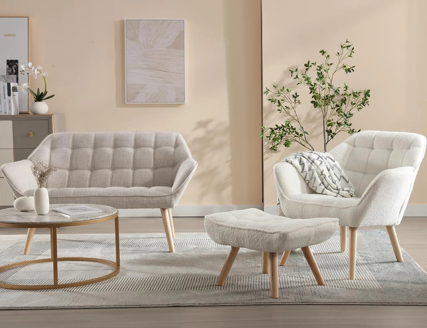 Guyou Faux Fur Accent Chair with Ottoman - 32