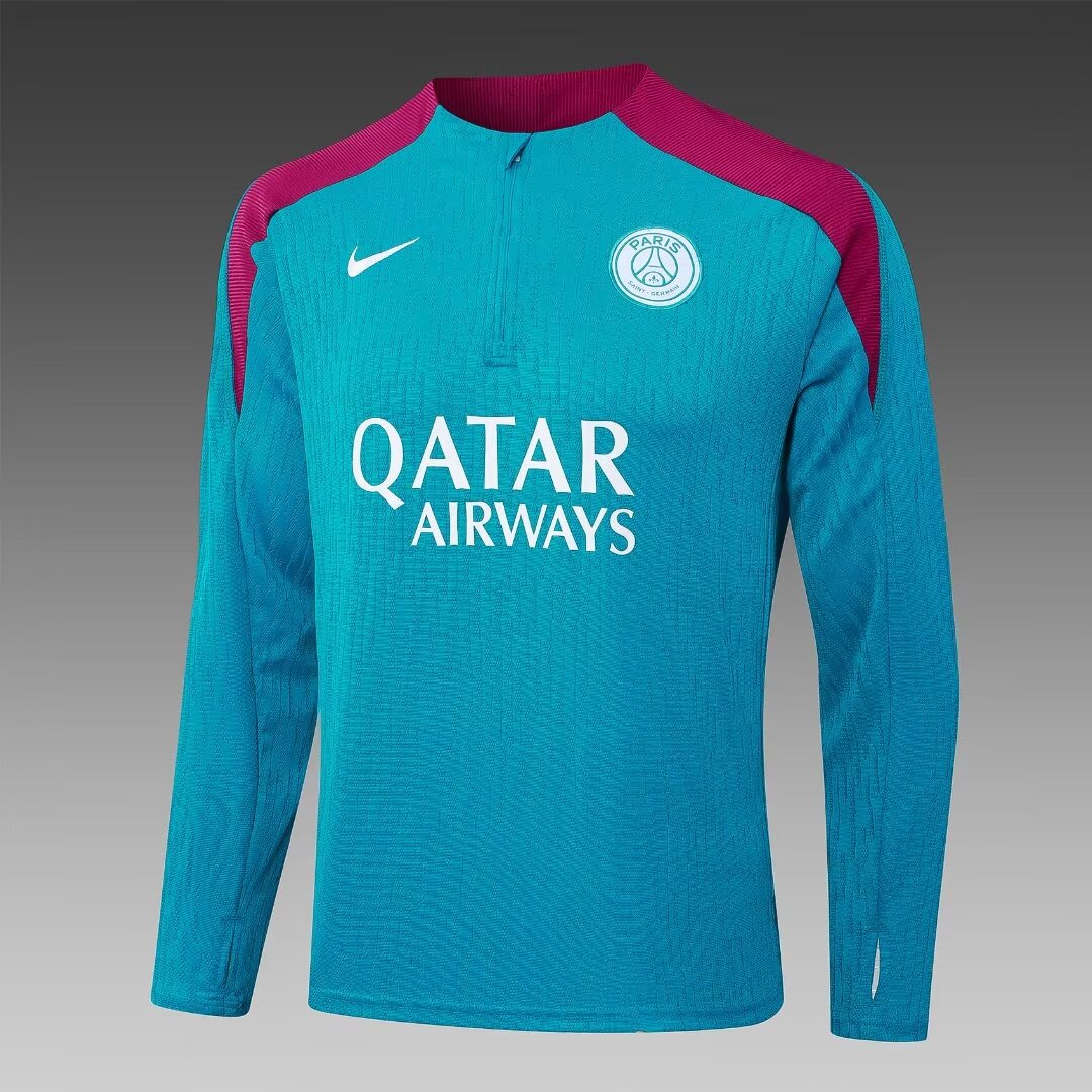 2024/2025 Psg Paris Saint-Germain Half-Pull Training Suit Lake blue Football Shirt 1:1 Thai Quality