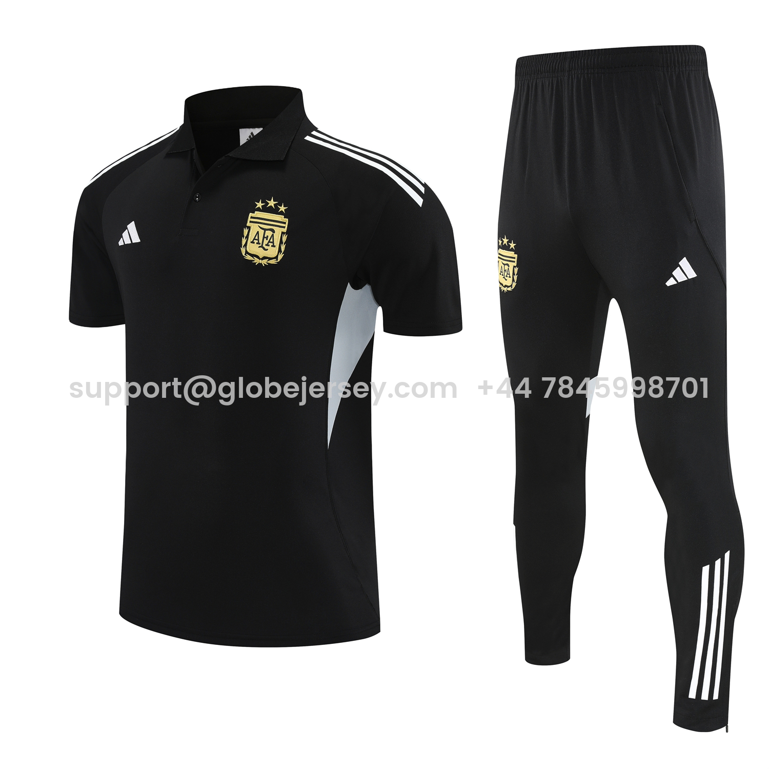 Argentina 2026 POLO Short-Sleeve Training Set - Black Top & Black Shorts