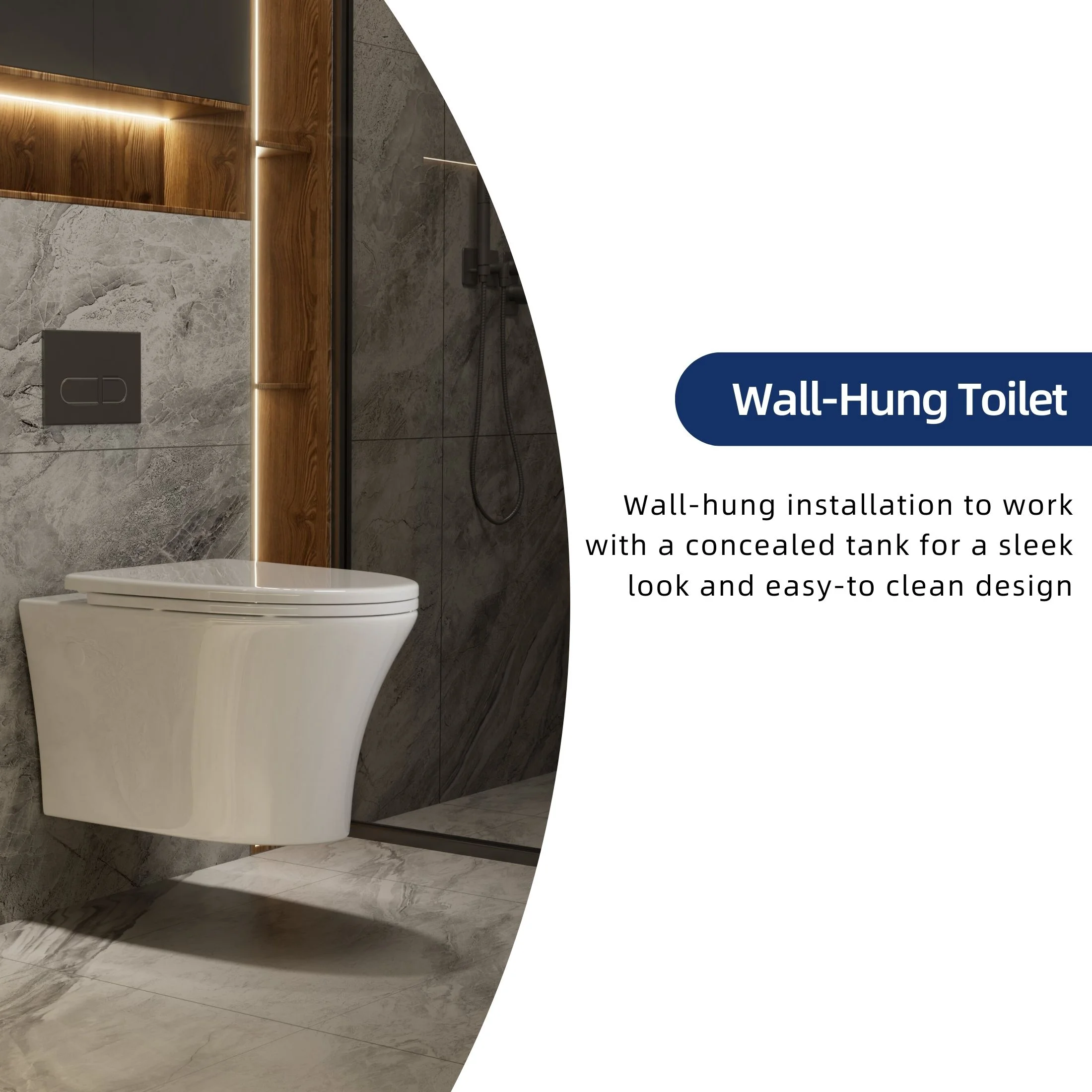 Los Flexi Compact Wall-Mount Toilet Set - Round Bowl, In-Wall Tank, Tornado Flush, Actuator Plate Included