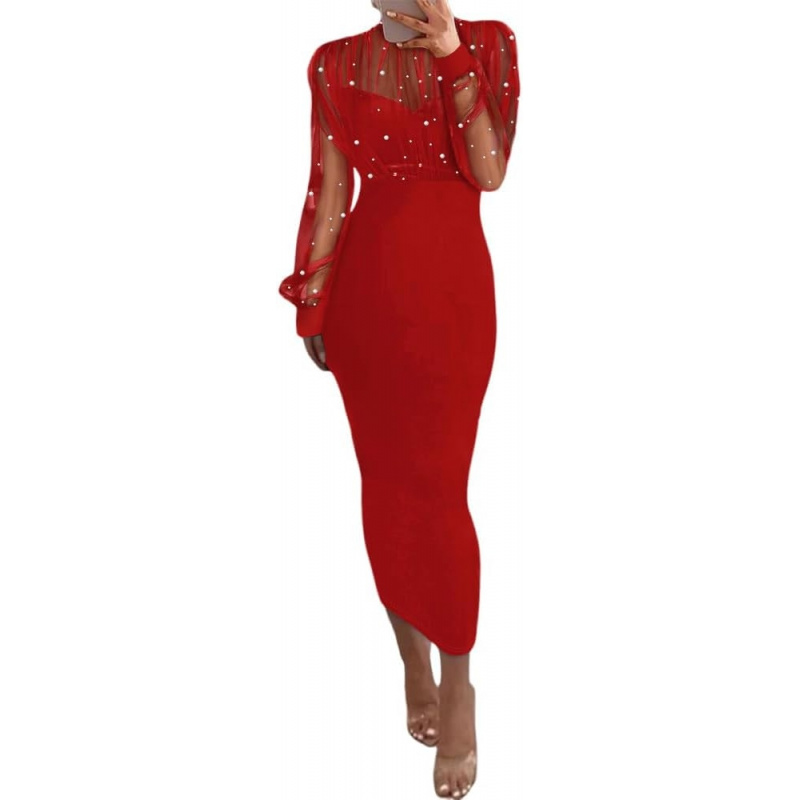 Women's Sexy Bodycon Midi Dress Mock Neck Long