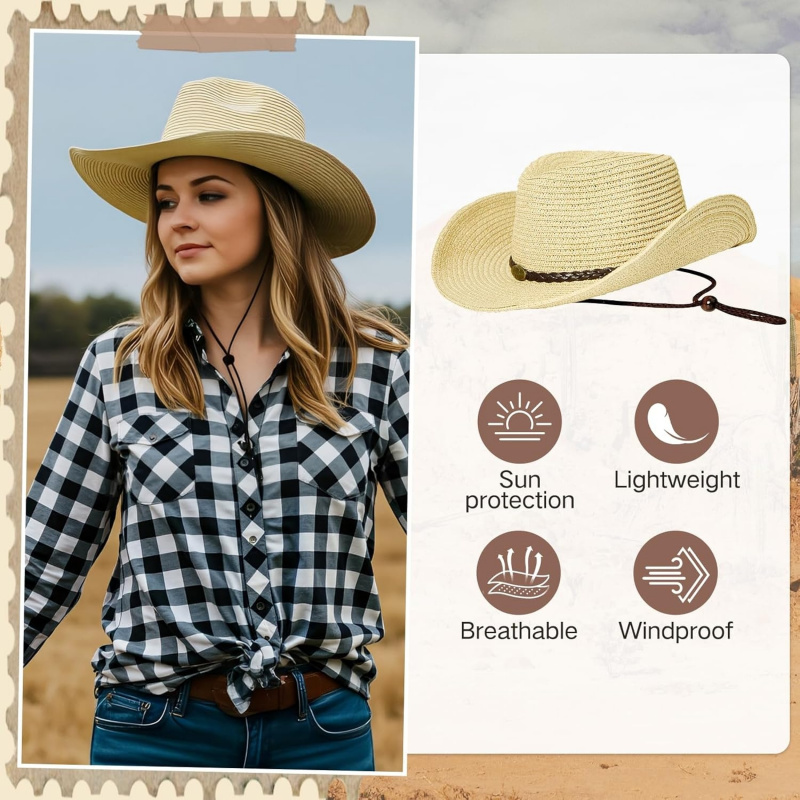Straw Cowboy Hat for Women and Men
