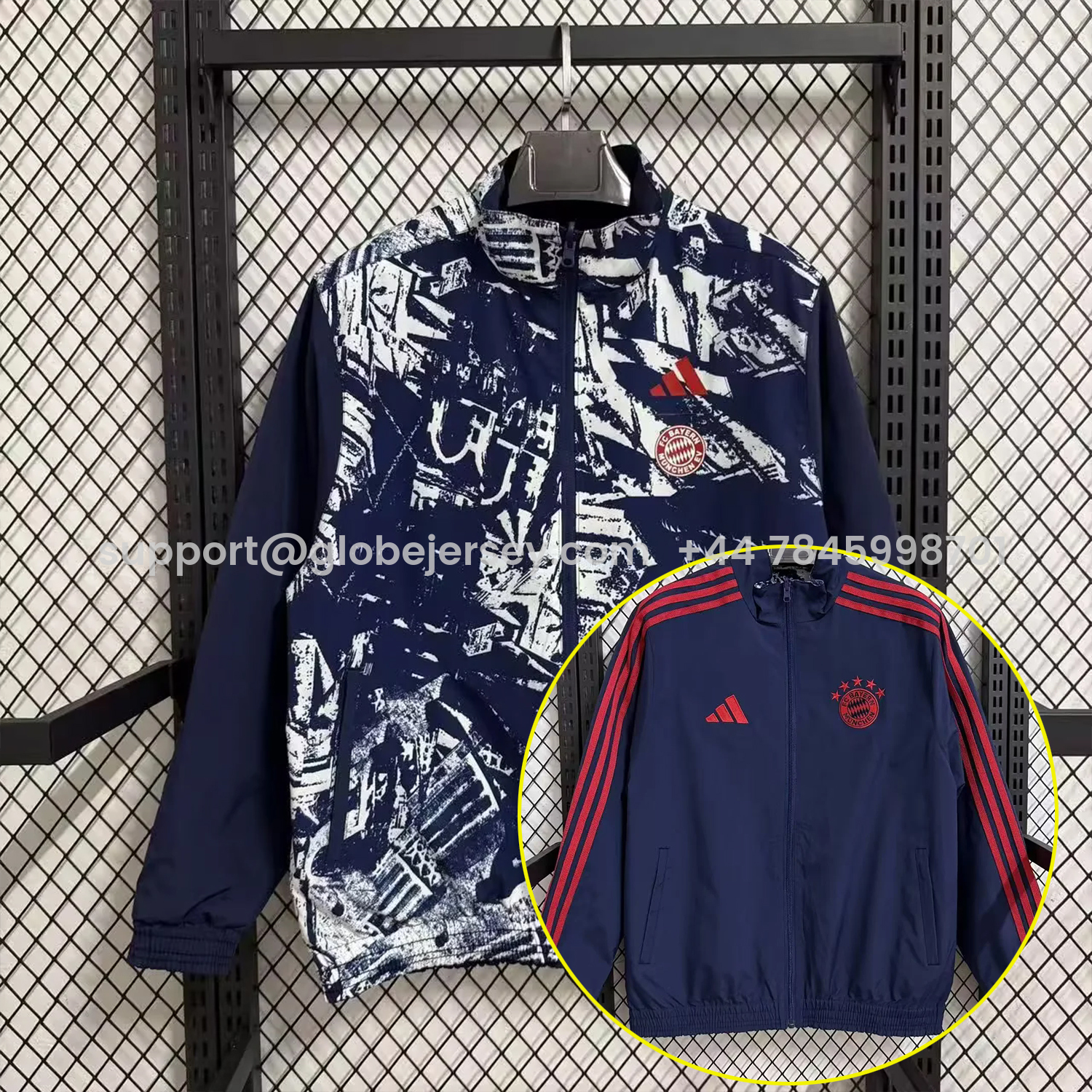 Bayern Munich 25-26 Double Sided Reversible Windbreaker - Deep Blue & White Blue
