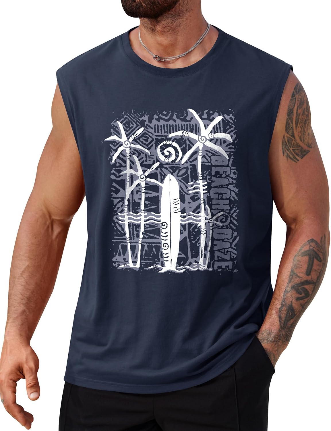 Men's Beach Summer Tank Tops Palm Tree Graphic