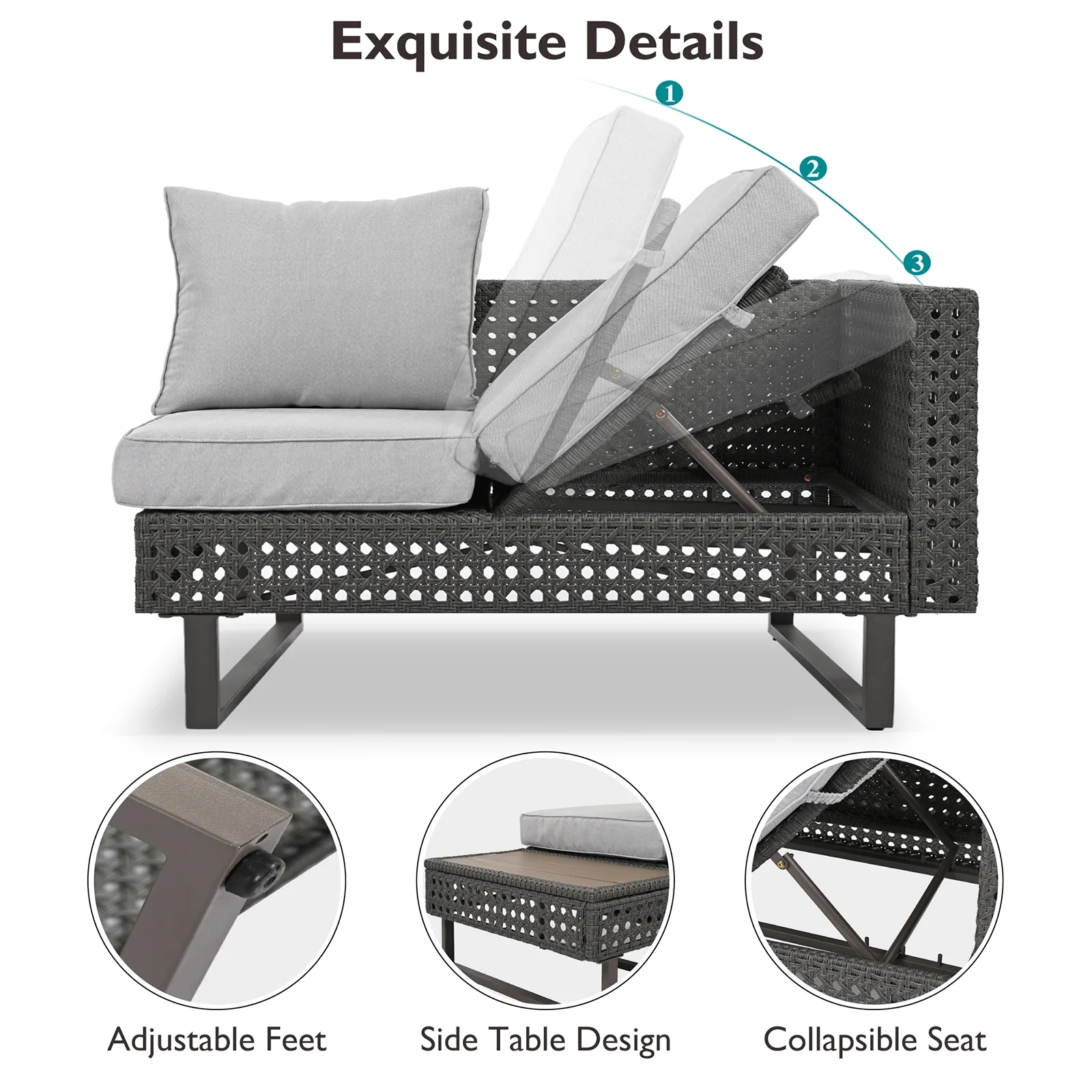 6-Piece Outdoor Sectional Furniture Set for Patio, Expandable Coffee Table w/ Ice Bucket & Collapsible Seat, Deep Cushions - Khaki