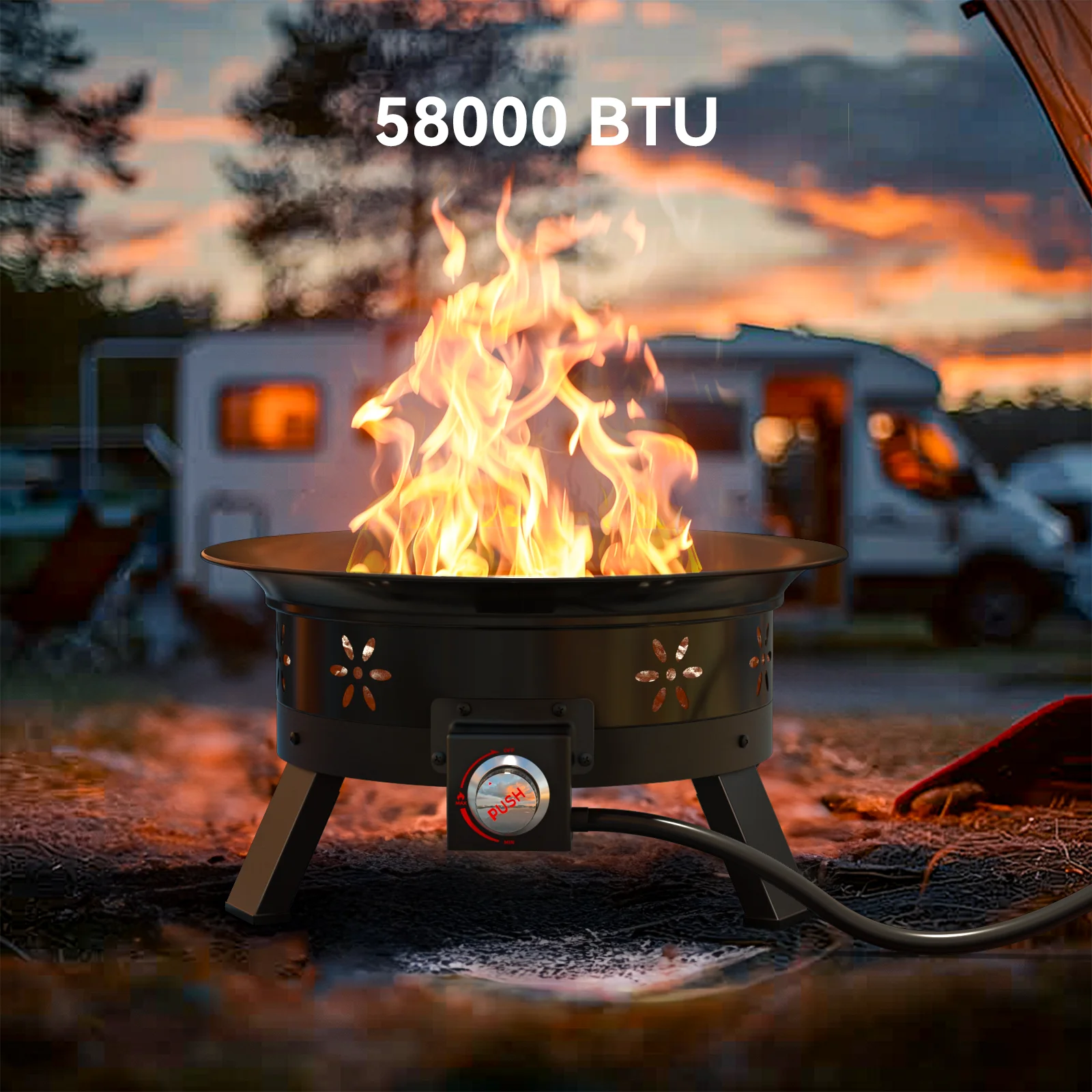 Philergo 19 inch Portable Fire Pits with Grill for Outside 58000 BTU Gas Fire Bowl with Foldable Legs & Lid & Carry Kit & Lava Rock Stone