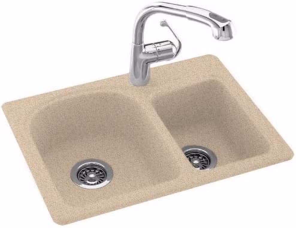 Dual Mount Composite 25x18x7.5 1-Hole Double Bowl Kitchen Sink in White