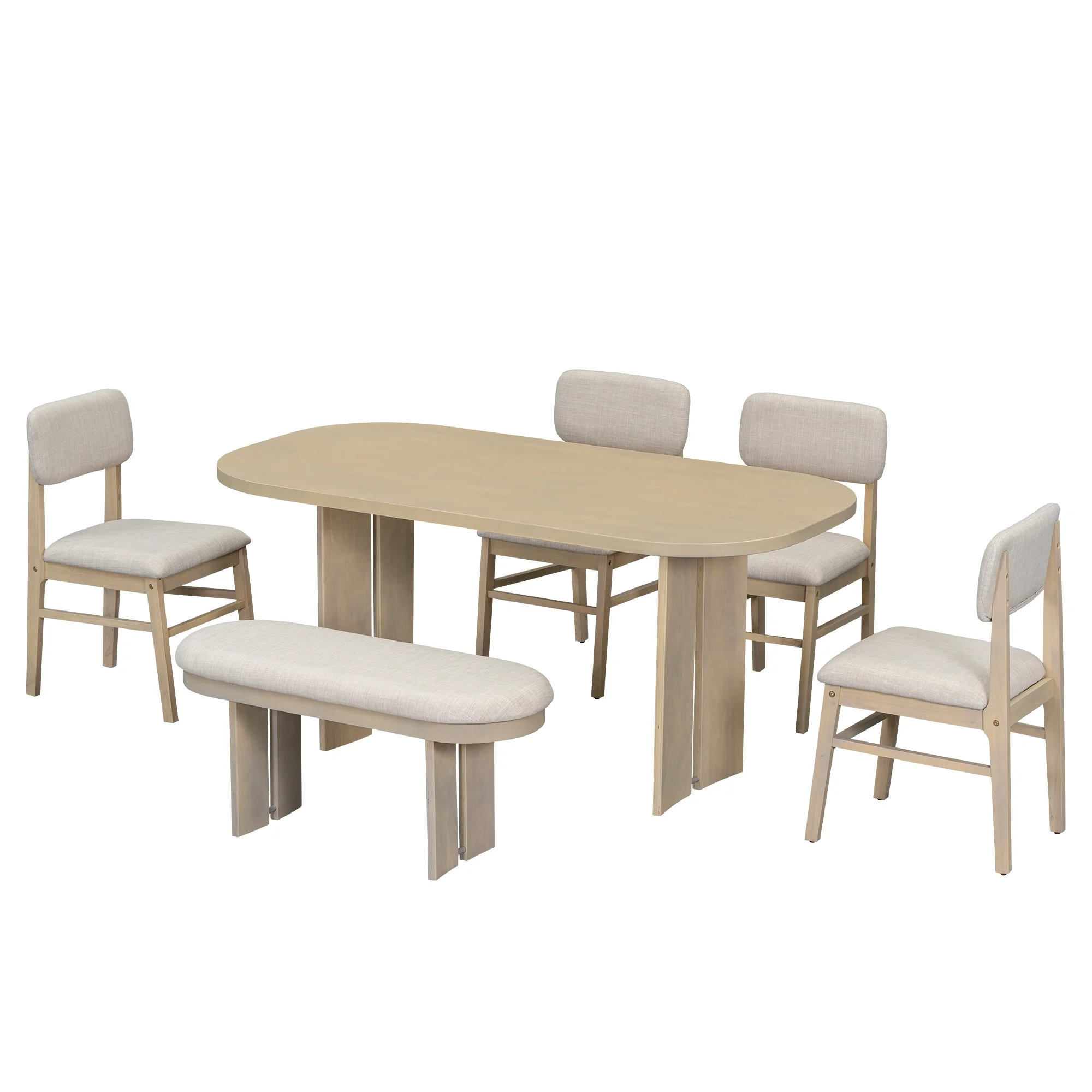 EUROCO 6-Piece Dining Table Set for 6, Rectangular Kitchen Table Set with Wood Frame, 4 Chairs and 1 Bench for Kitchen Dining Room Office,Natural