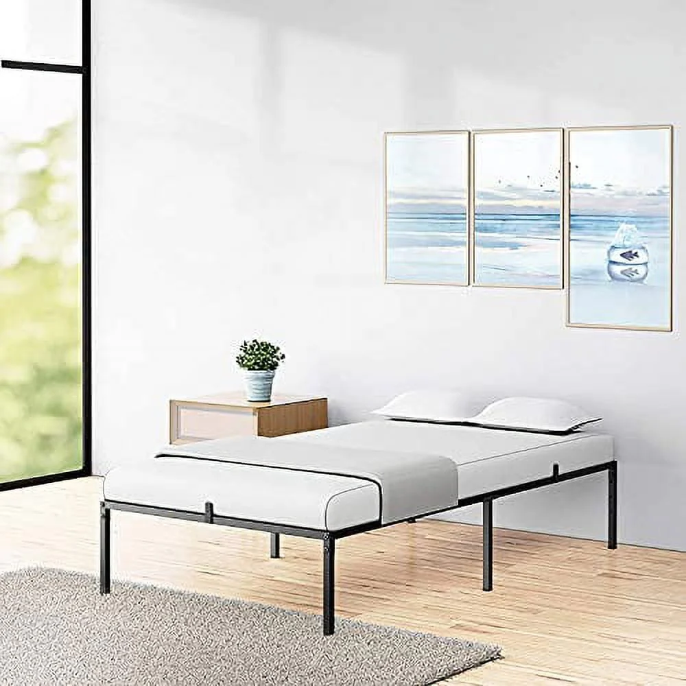 Queen Metal Platform Bed Frame with Sturdy Steel Bed Slats, Mattress Foundation, No Box Spring Needed Large Storage Space, Easy to Assemble, Non-Shaking and Non-Noise, Black