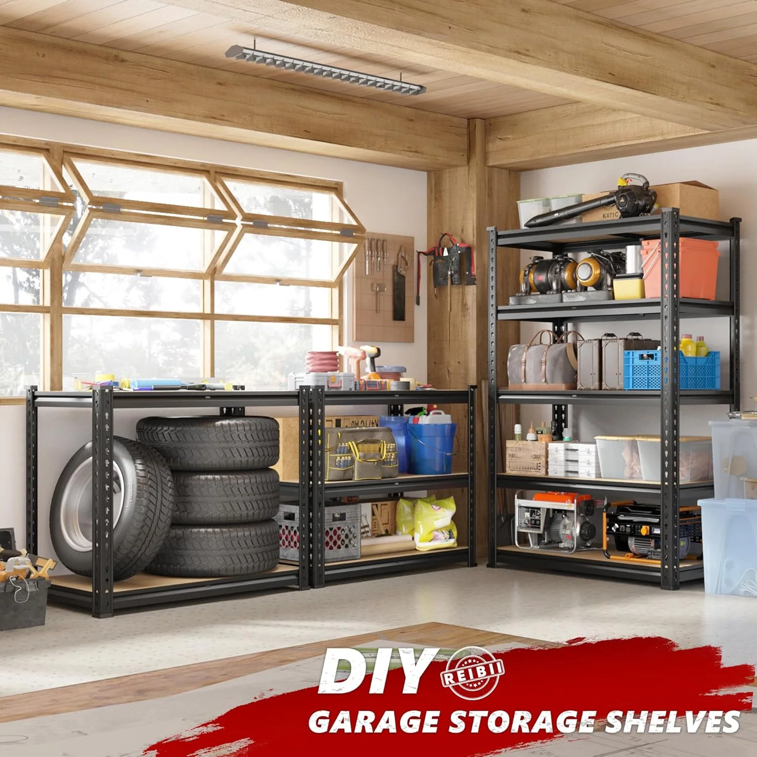 Storage Shelves 5 Tier Garage Shelving Heavy Duty Adjustable Garage Shelves, Utility Rack Shelf, Shelving Units for Storage Warehouse Pantry Closet, 35.5