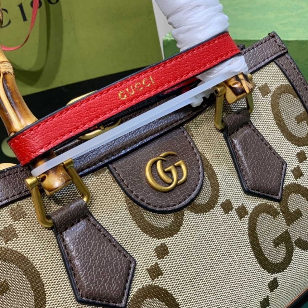 Gucci Diana Small Shoulder Bag Jumbo GG Camel Ebony 9.8 Inches