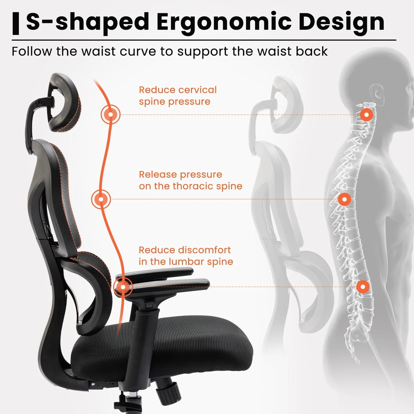 Coolhut Ergonomic Office Chair, High Back Adjustable Computer Desk Chair with Lumbar Support, 300lb, Black