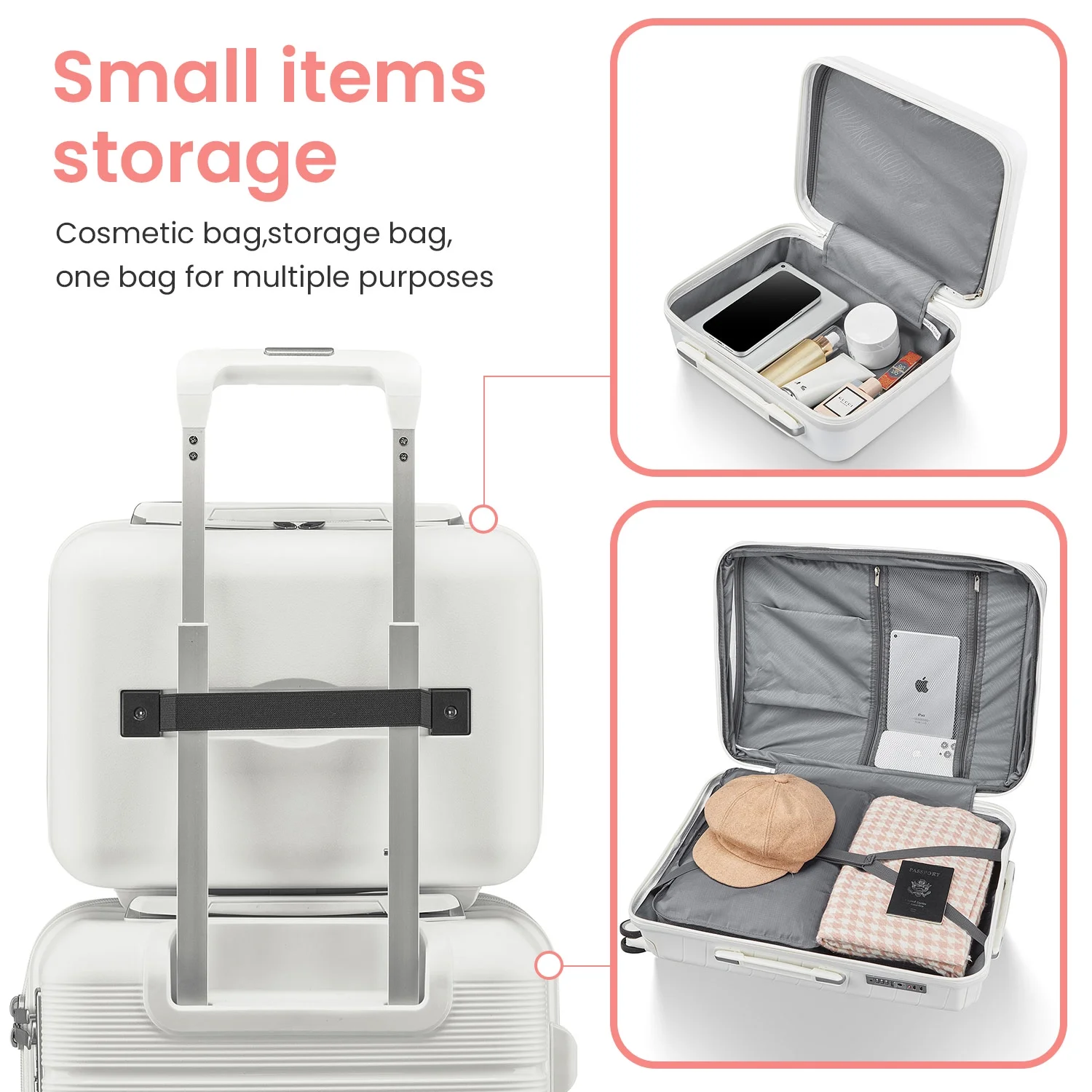 4 Piece Luggage Set, Expandable Lightweight Suitcase Set, PP Materials Travel Luggage with TSA Lock Spinner Wheels, White (14/20/24/28)