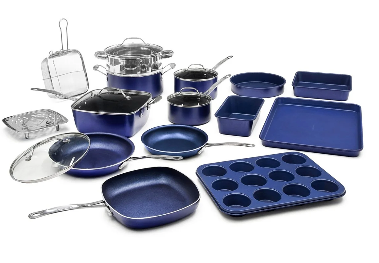 Granitestone True 20 Pc Pots and Pans Set Non Stick Cookware Set with Deep Square Pan and Bakeware Set, Non Toxic , Oven & Dishwasher Safe, No Cheater Pieces