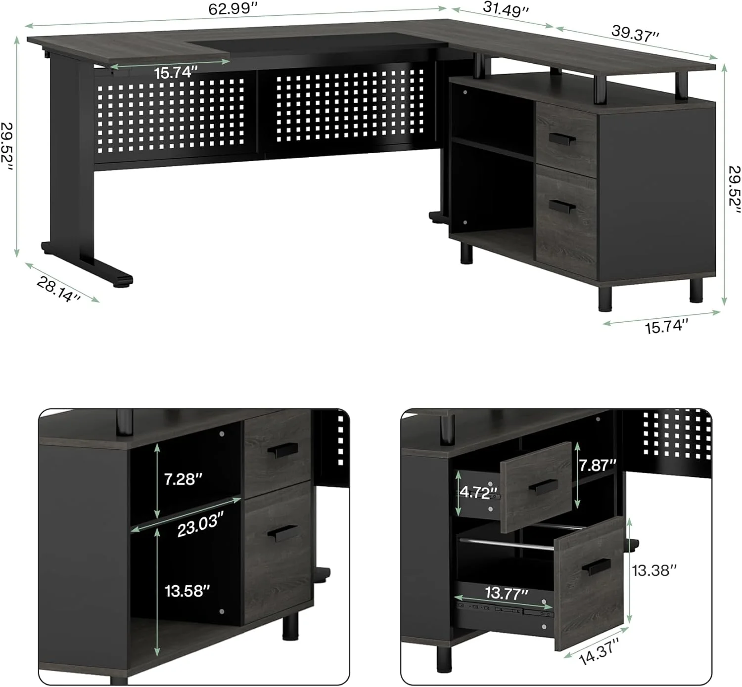 Tribesigns 63 Inch Executive Desk with File Cabinet, Large Office Desk L Shaped Computer Desk with Drawers and Storage Shelves, Business Furniture Desk Workstation for Home Office, Brown and Black