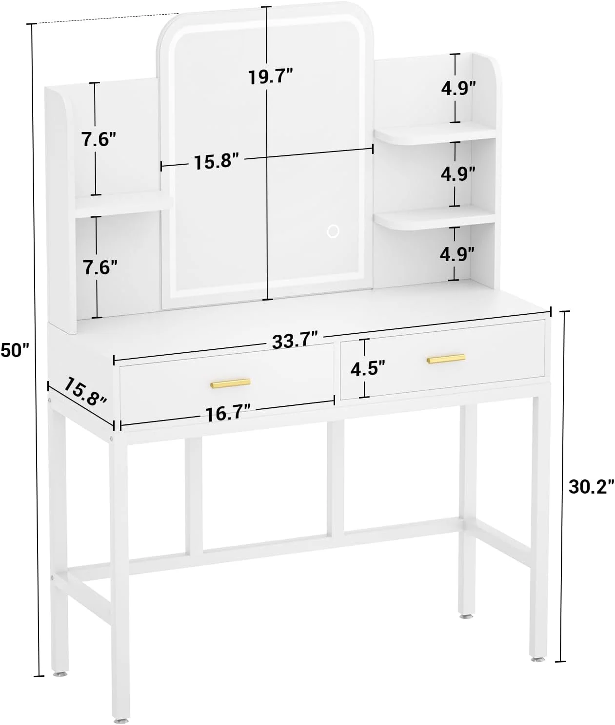 iSunirm Vanity Desk with Mirror and Lights, Makeup Vanity with 2 Drawers, Vanity Table Set with 3 Color Adjustable Lighting Options, Modern Dressing Table with Shelf, for Bedroom, Pink