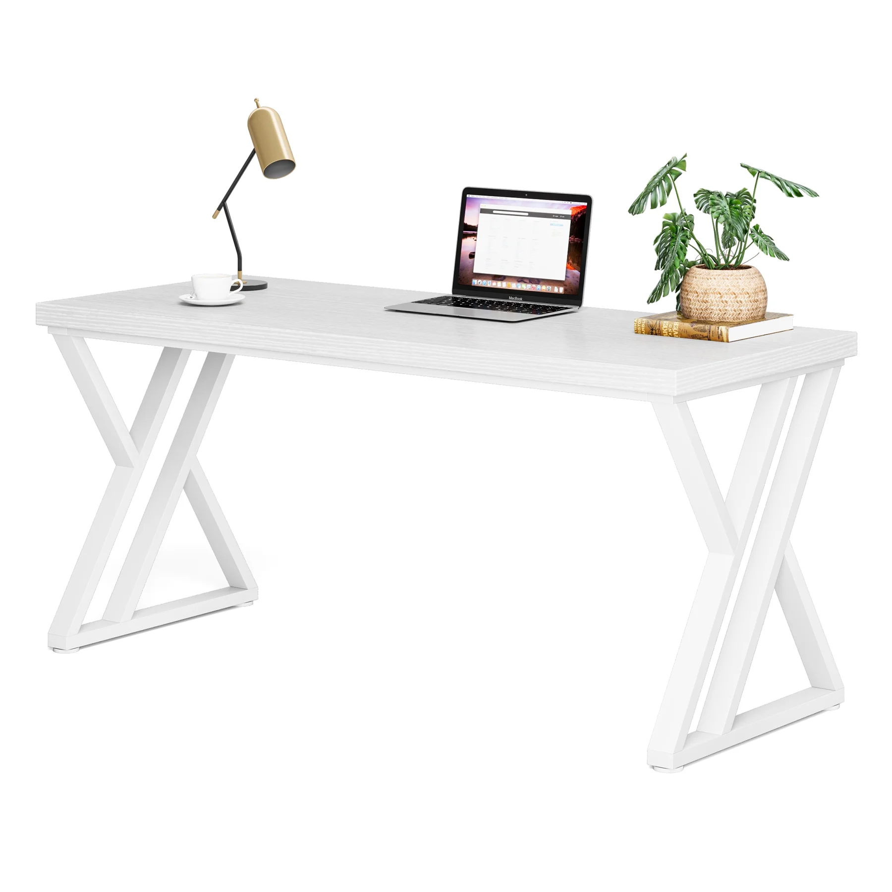 Heavy Duty Study Desk with Z-Shaped Metal Leg, Modern Simple Home Office Computer Desk, Rustic Brown