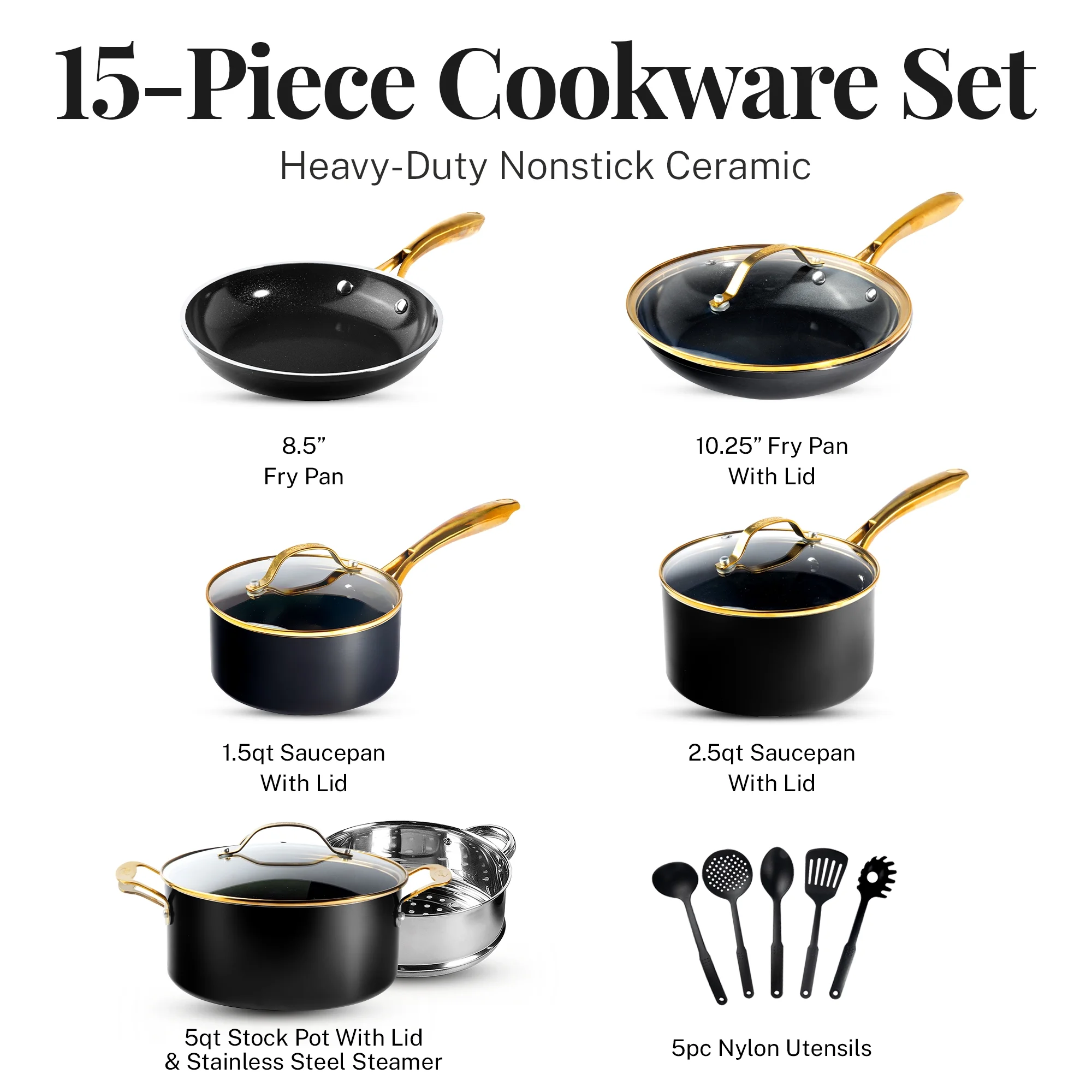 Gotham Steel 15 Pc Ceramic Cookware Set Nonstick, Ceramic Pots and Pans Set Non Stick with Steamer & Cooking Utensils, Non Toxic, Premium Stay Cool Handles, Oven & Dishwasher Safe, Blue