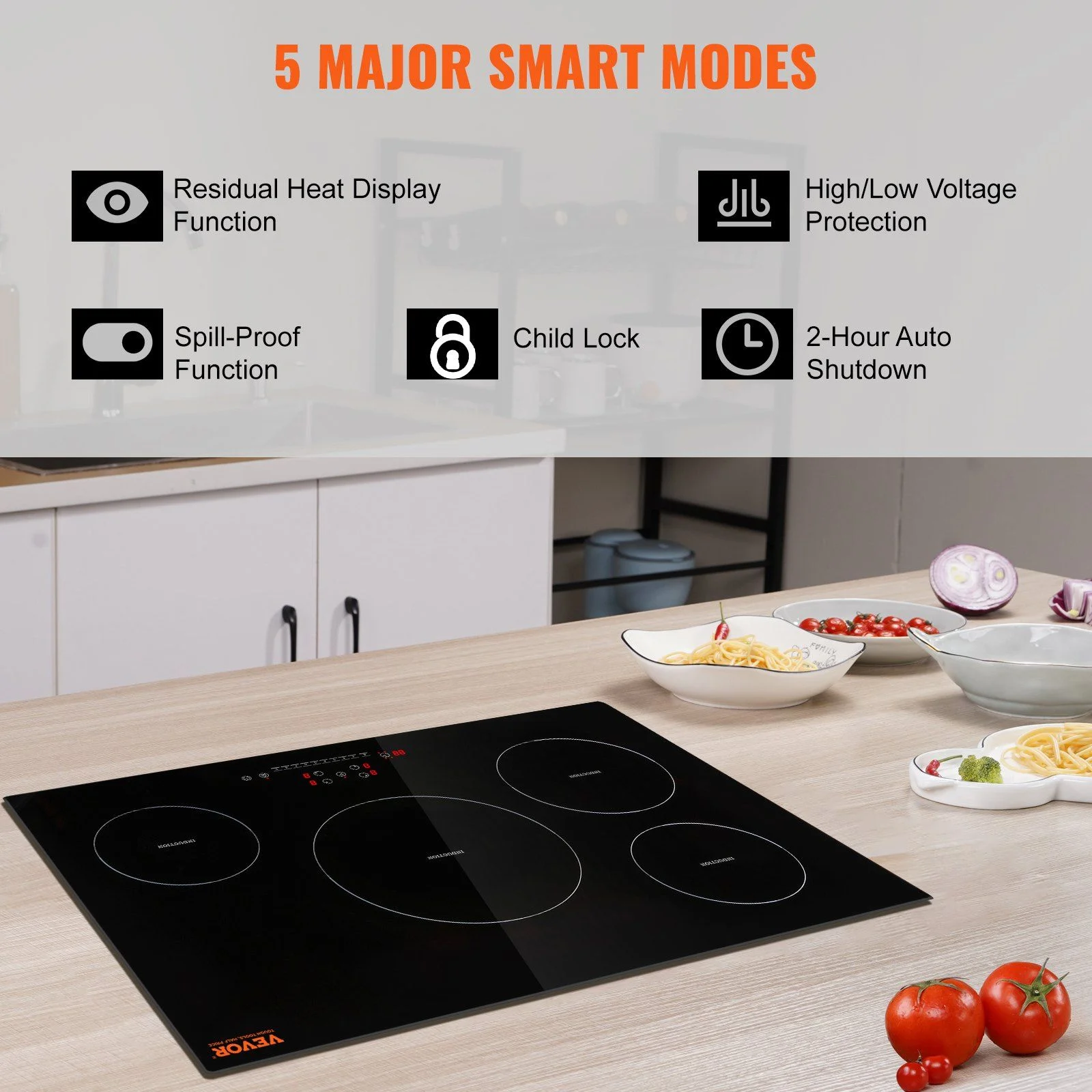 HCY Electric Cooktop, 4 Burners, 30'' Induction Stove Top, Built-in Magnetic Cooktop 7500W, 9 Heating Level Multifunctional Burner, LED Touch Screen with Child Lock & Over-Temperature Protection