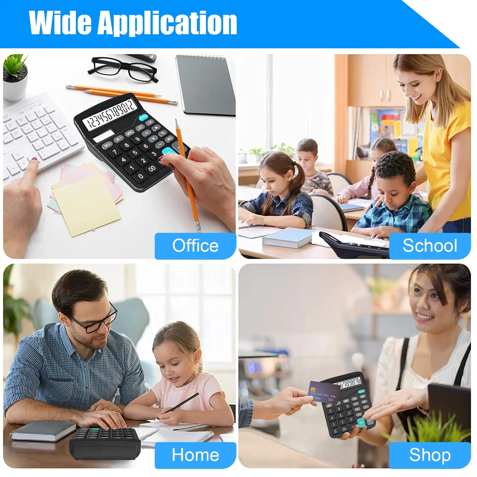 Office Calculator, TSV Standard Function Desktop Calculator with 12 Digit Large LCD Display, Solar and Battery Dual Power
