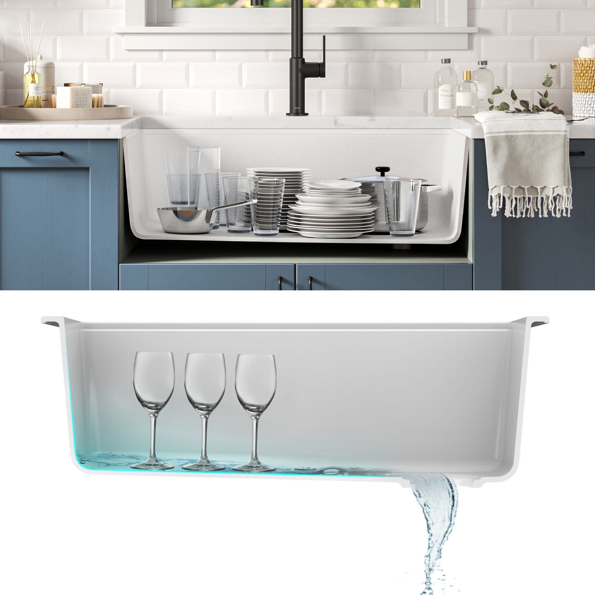 KRAUS 32' Undermount Single Bowl Granite Kitchen Sink with Commercial Kitchen Faucet