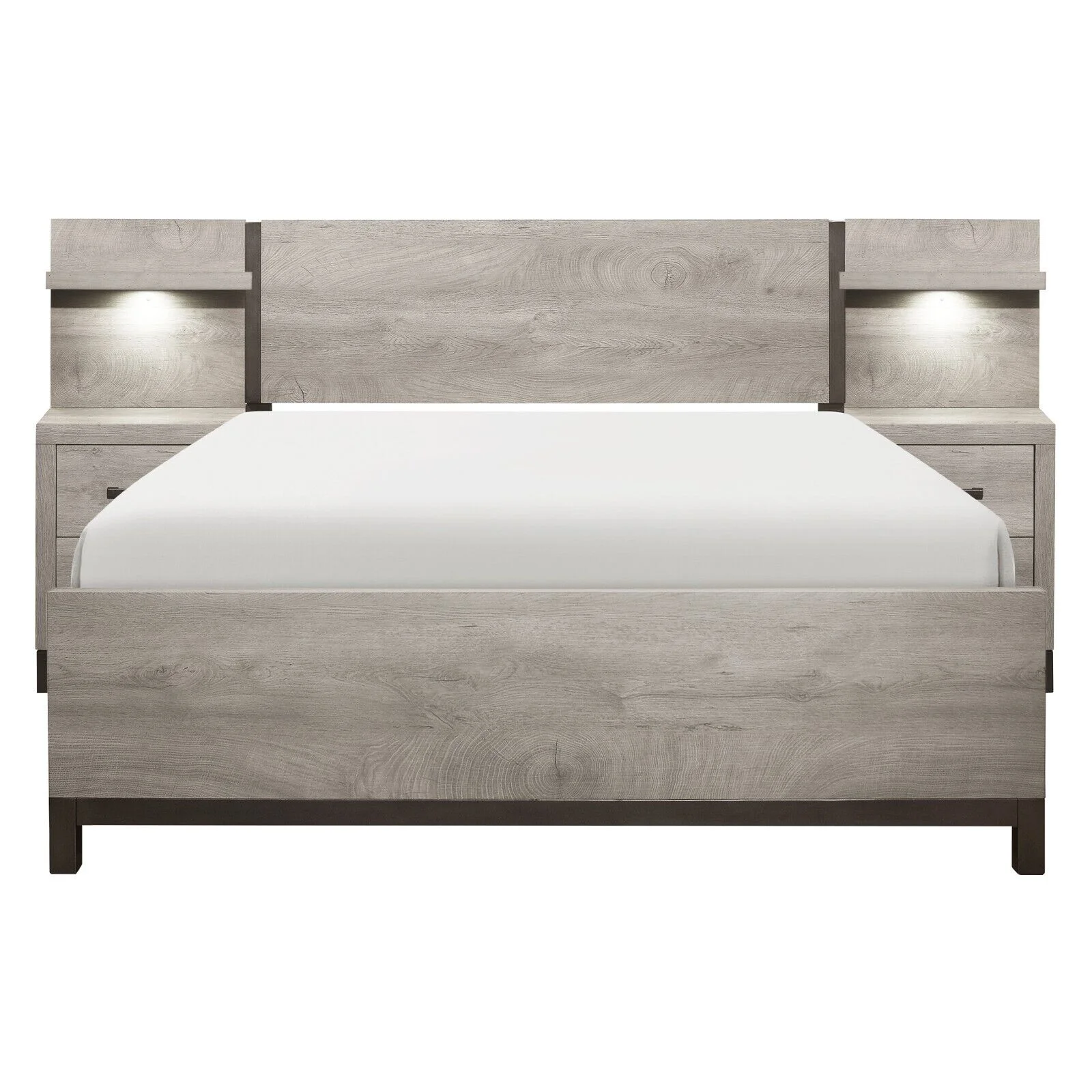 Modern Sleek Design 7pc Bedroom Set Eastern King Bed Two Nightstands LED Light Wall Panels Dresser Mirror Light Gray Finish
