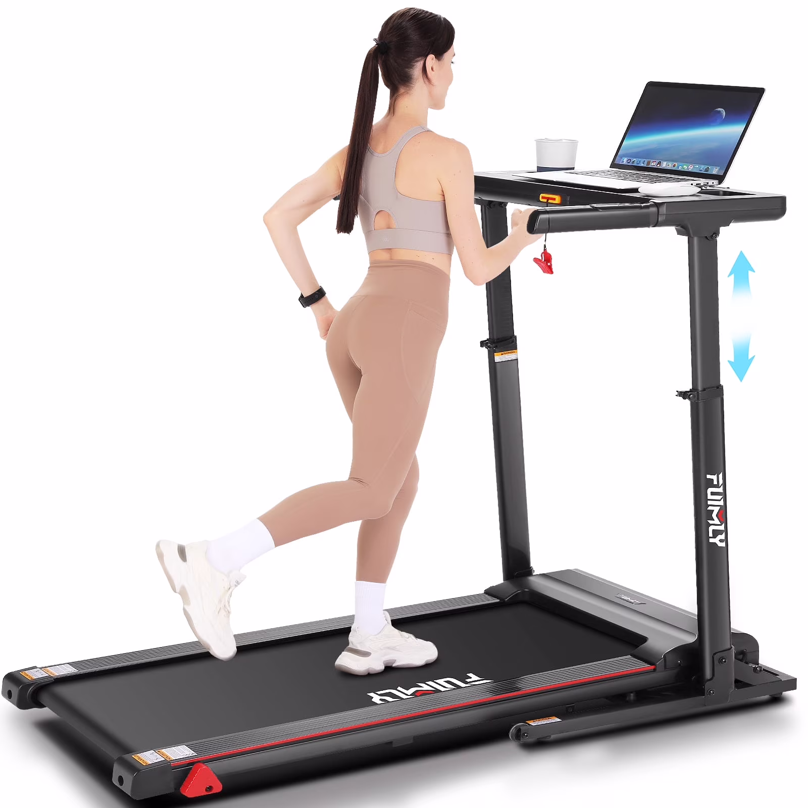 Ancheer Folding Treadmill with Incline, Treadmill with Adjustable Height Desk & Removable iPad Holder,Speed Range 0.6-7.5 mph,300 LBS Weight Capacity