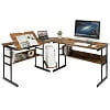 Gymax L-Shaped Computer Desk Drafting Table Workstation w/ Tiltable Tabletop Natural