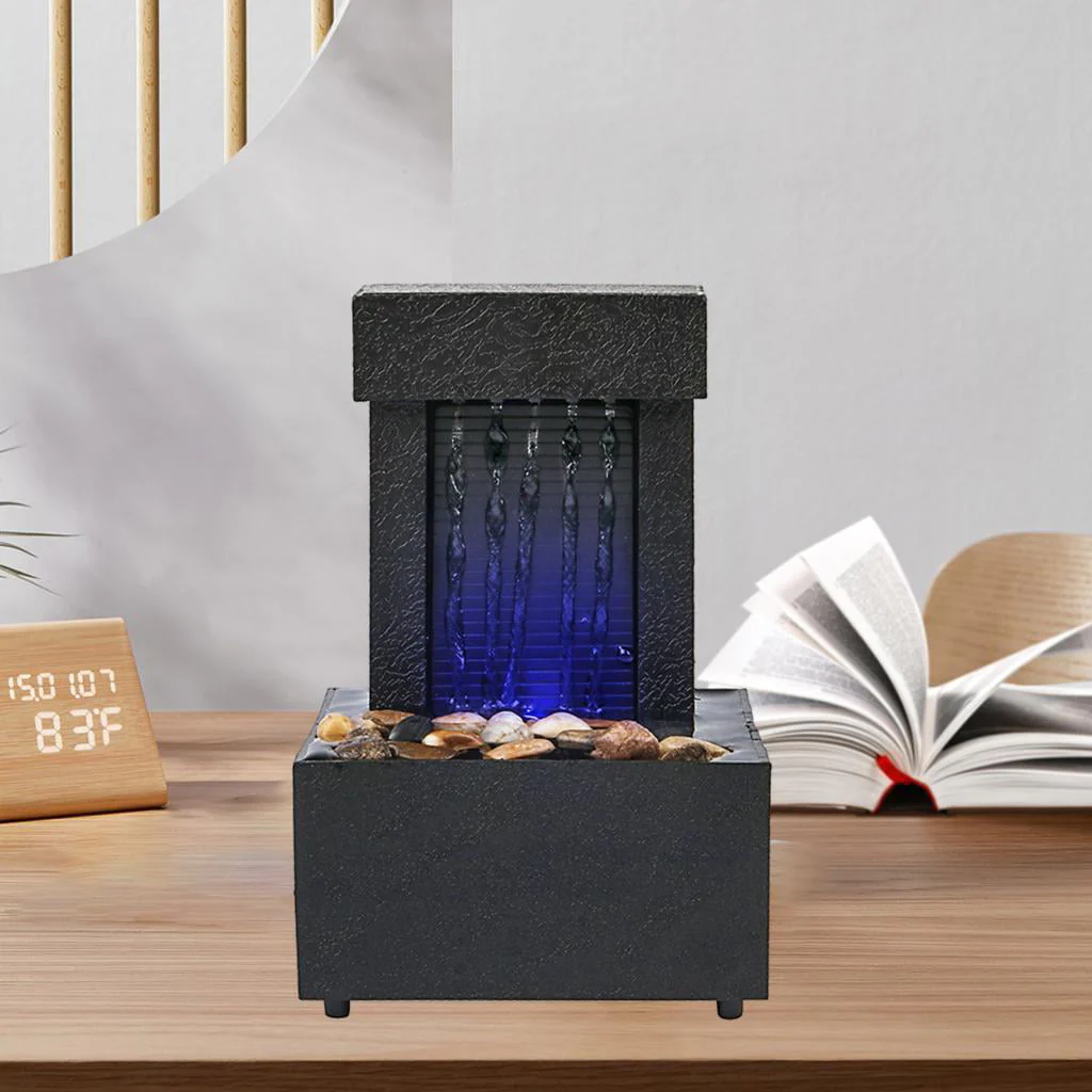 Desktop Waterfall Fountain USB/AA Battery Fengshui Water Fountain for Living Room Indoor Meditation Relaxation