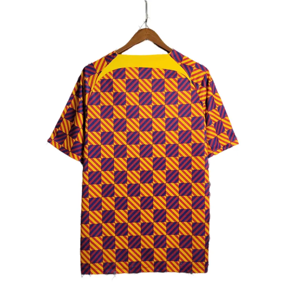2023/2024 Barcelona Training Wear Striped Plaid Jersey