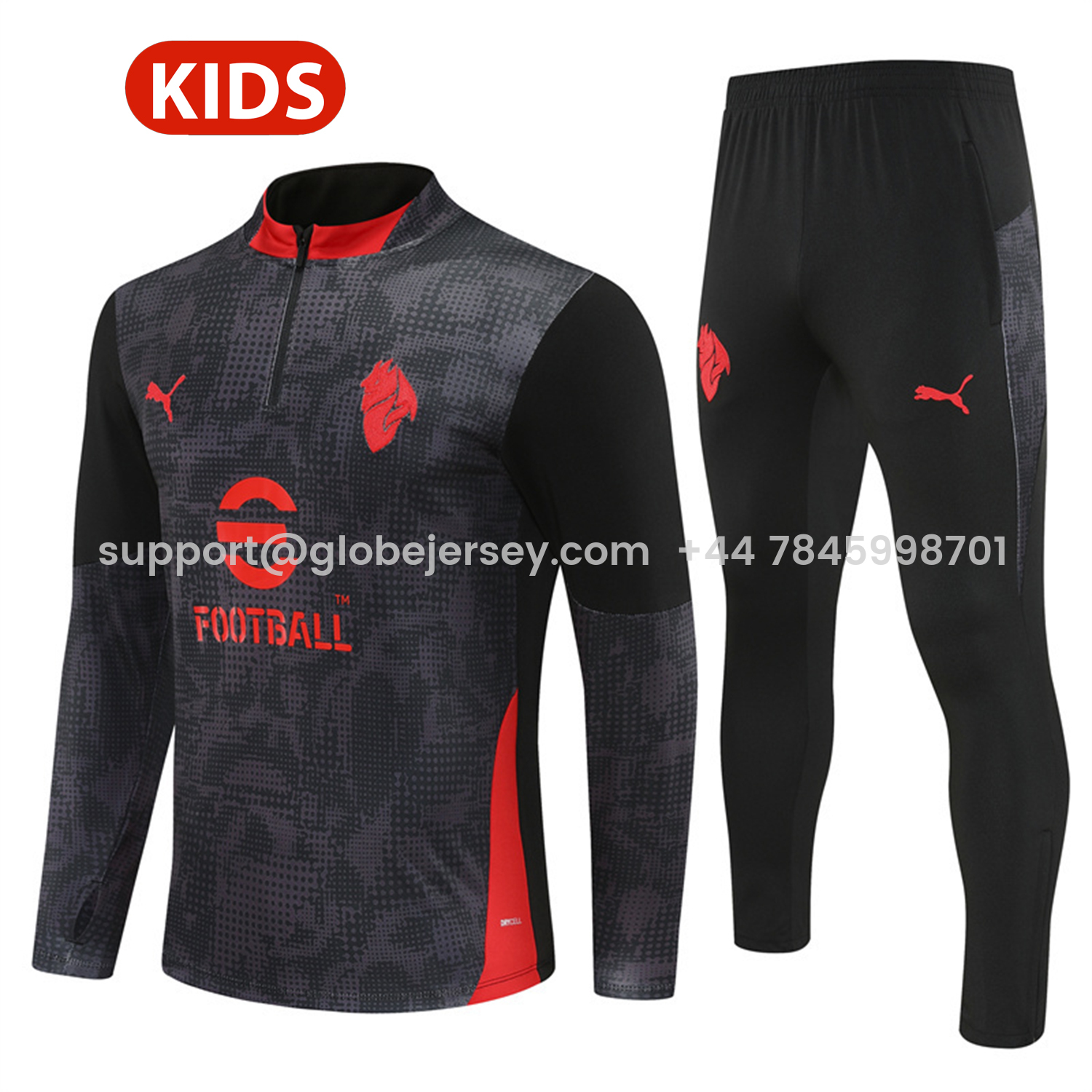 AC Milan 25-26 Kids Long Sleeve Training Set - Black Top & Black Pants