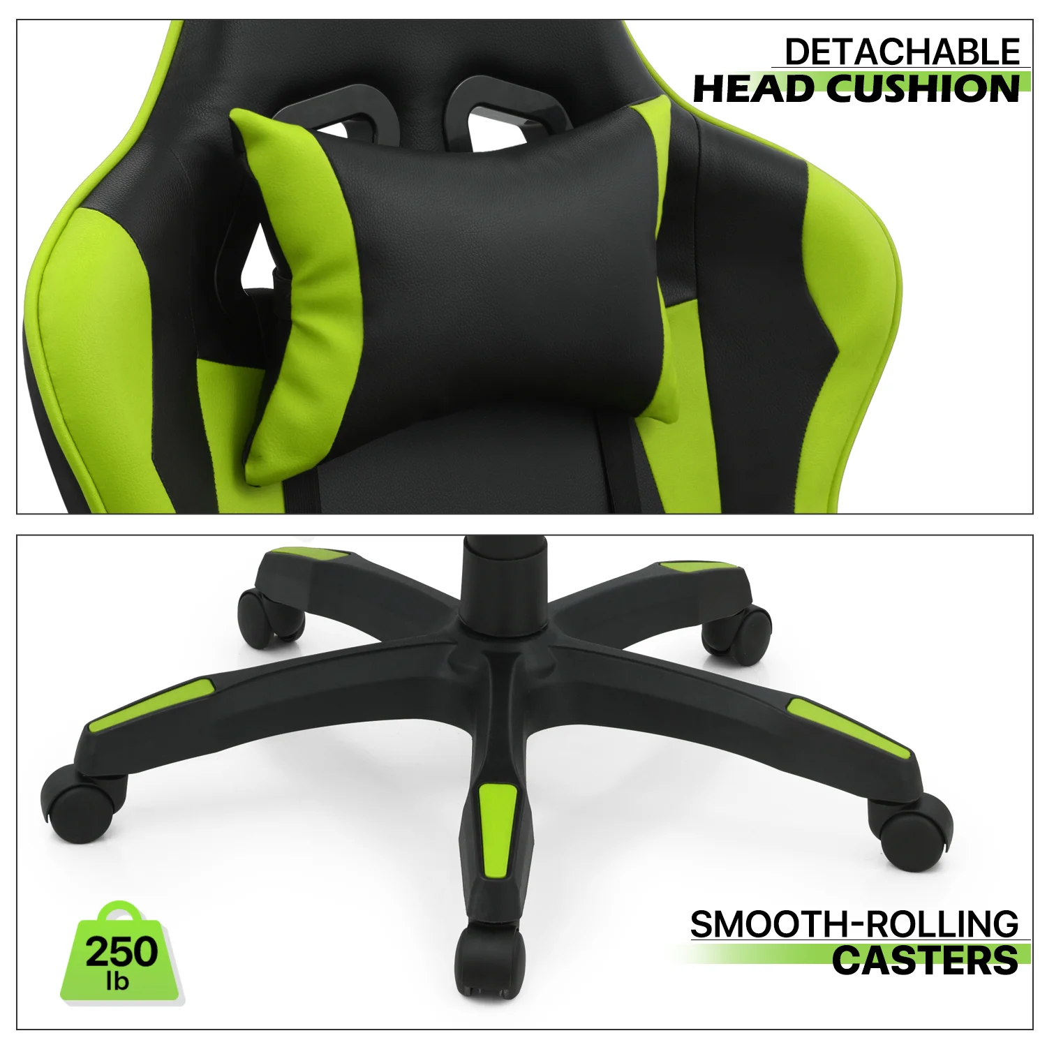 Magshion Adjustable Gaming Chair, Ergonomic PC Computer Seat with Headrest and Lumbar Support for Adults Teens Desk Chair, Black