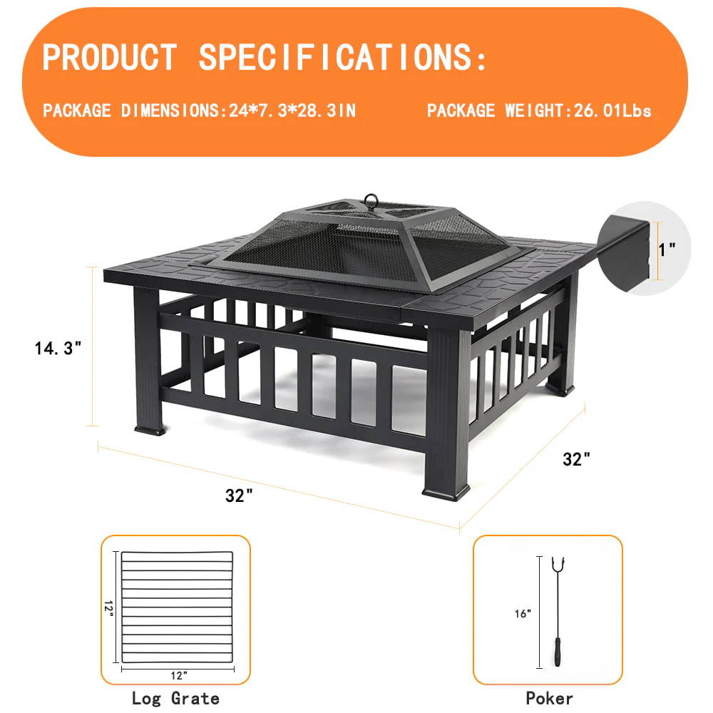 SEGMART Outdoor Fire Pit, 32