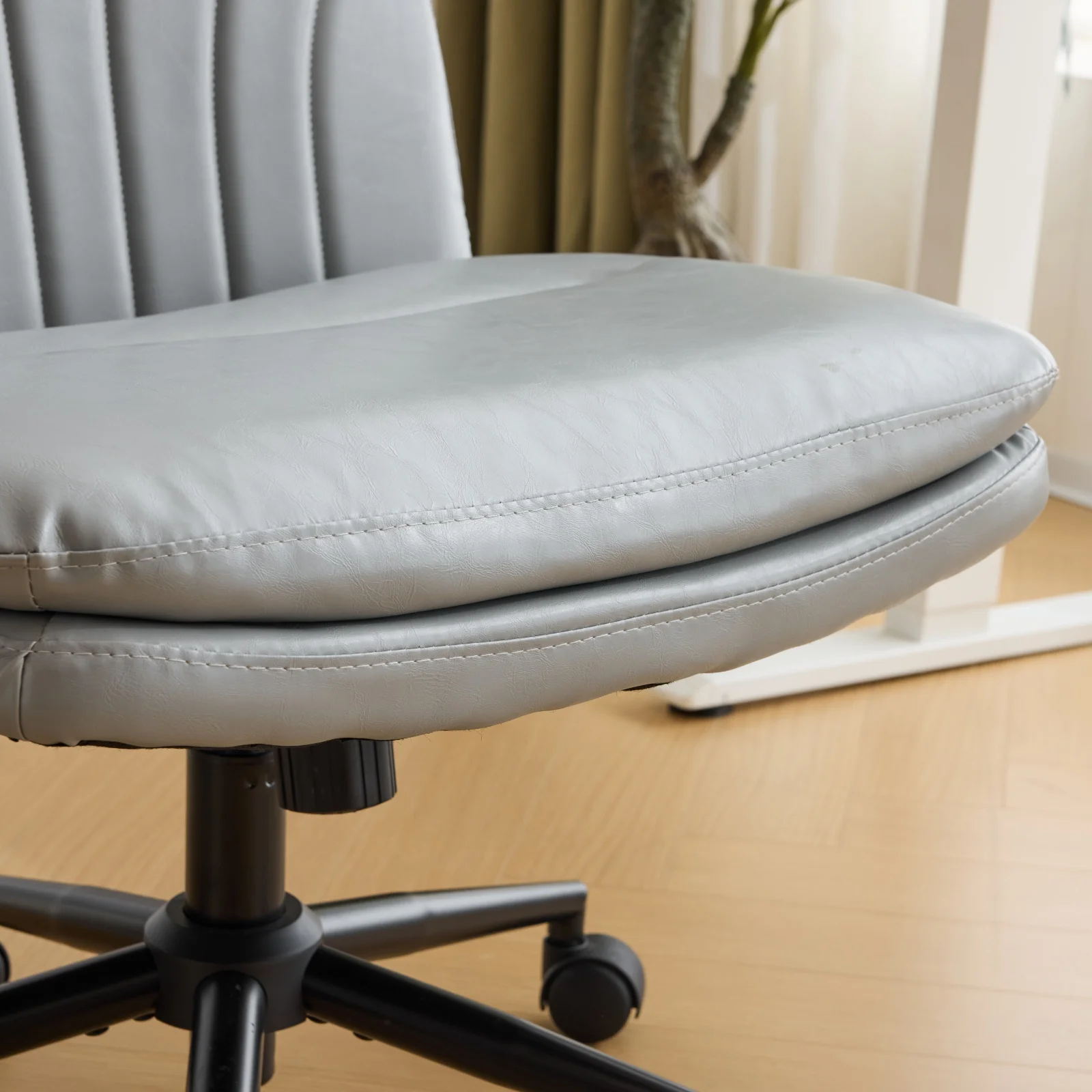 Ktaxon Armless Office Chair Swivel Study Chair Adjustable Desk Chair with Criss Cross Legs and Wheels for Conference and Home Faux Leather Gray