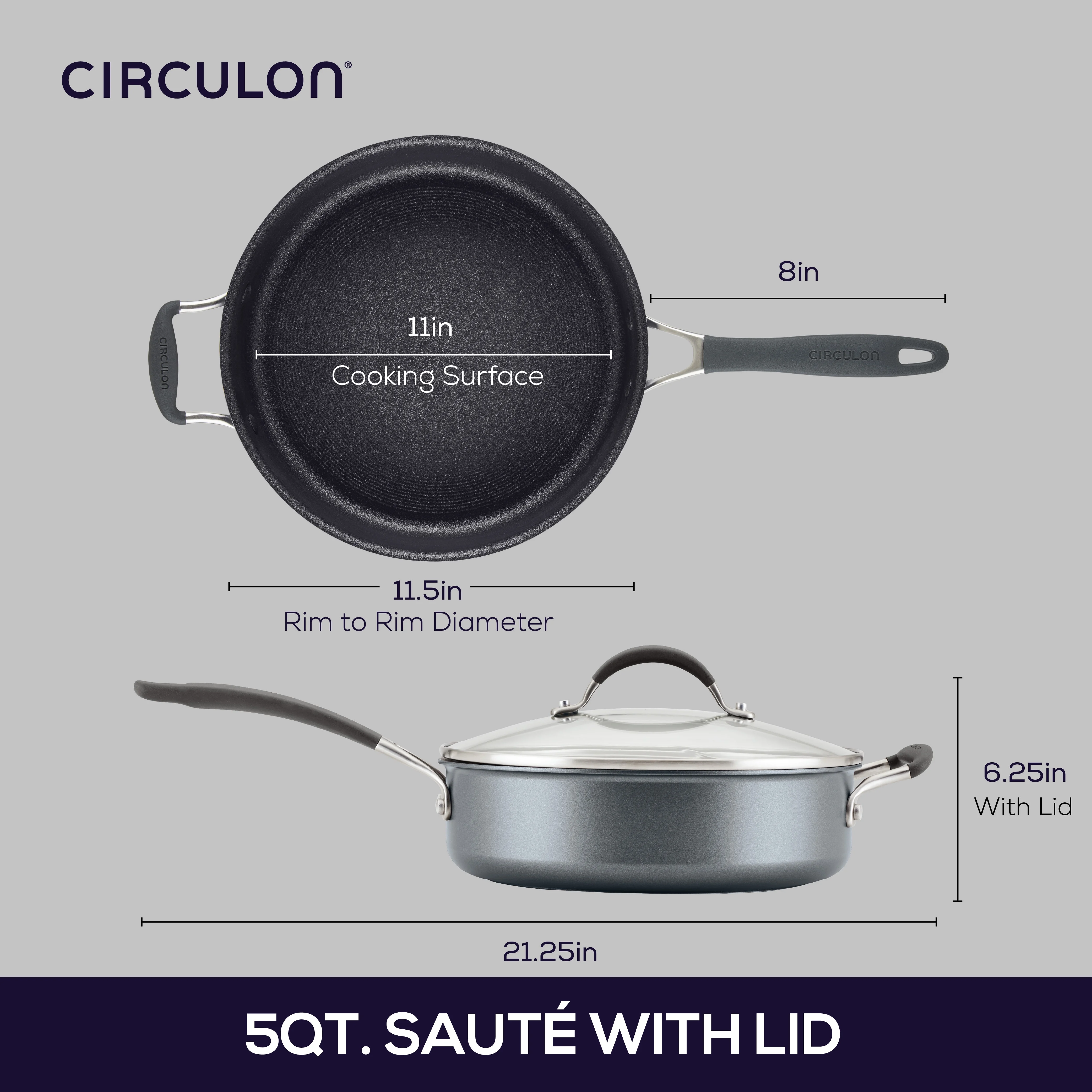 Circulon A1 Series 5-Quart Nonstick Induction Saut�� Pan with Tempered Glass Lid, Graphite
