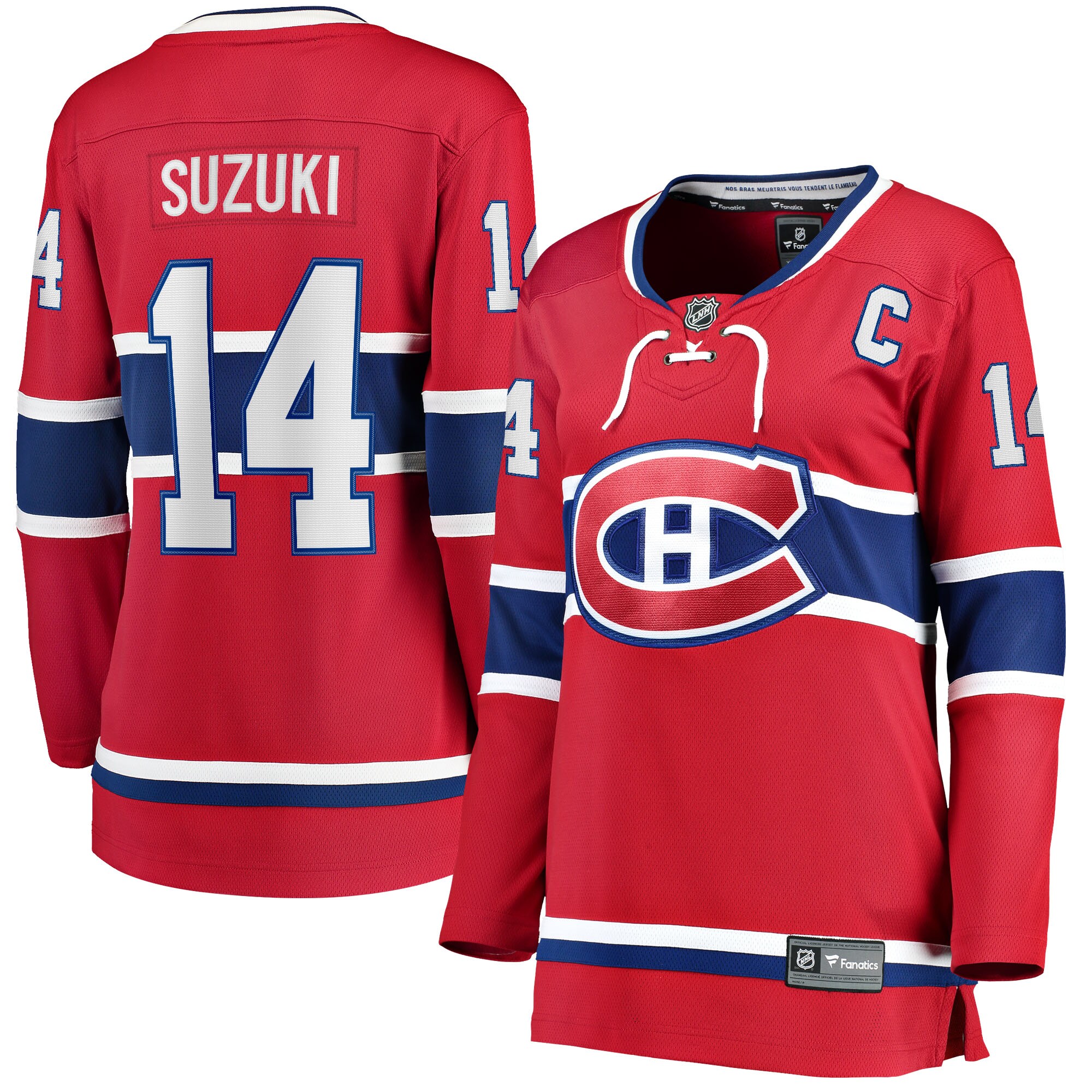 Nick Suzuki Montreal Canadiens Fanatics Women’s Home Captain Patch Breakaway   Jersey – Red