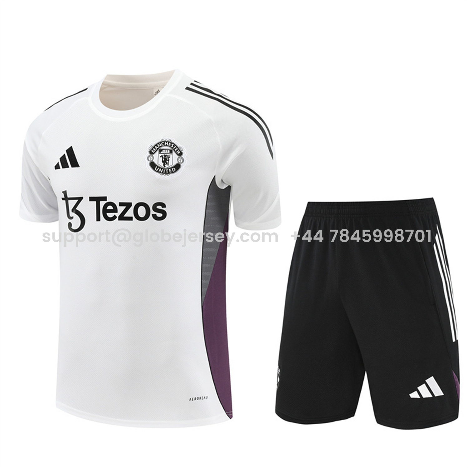 Manchester United 25-26 Short-Sleeve Training Set - White Purple Top & Black Shorts
