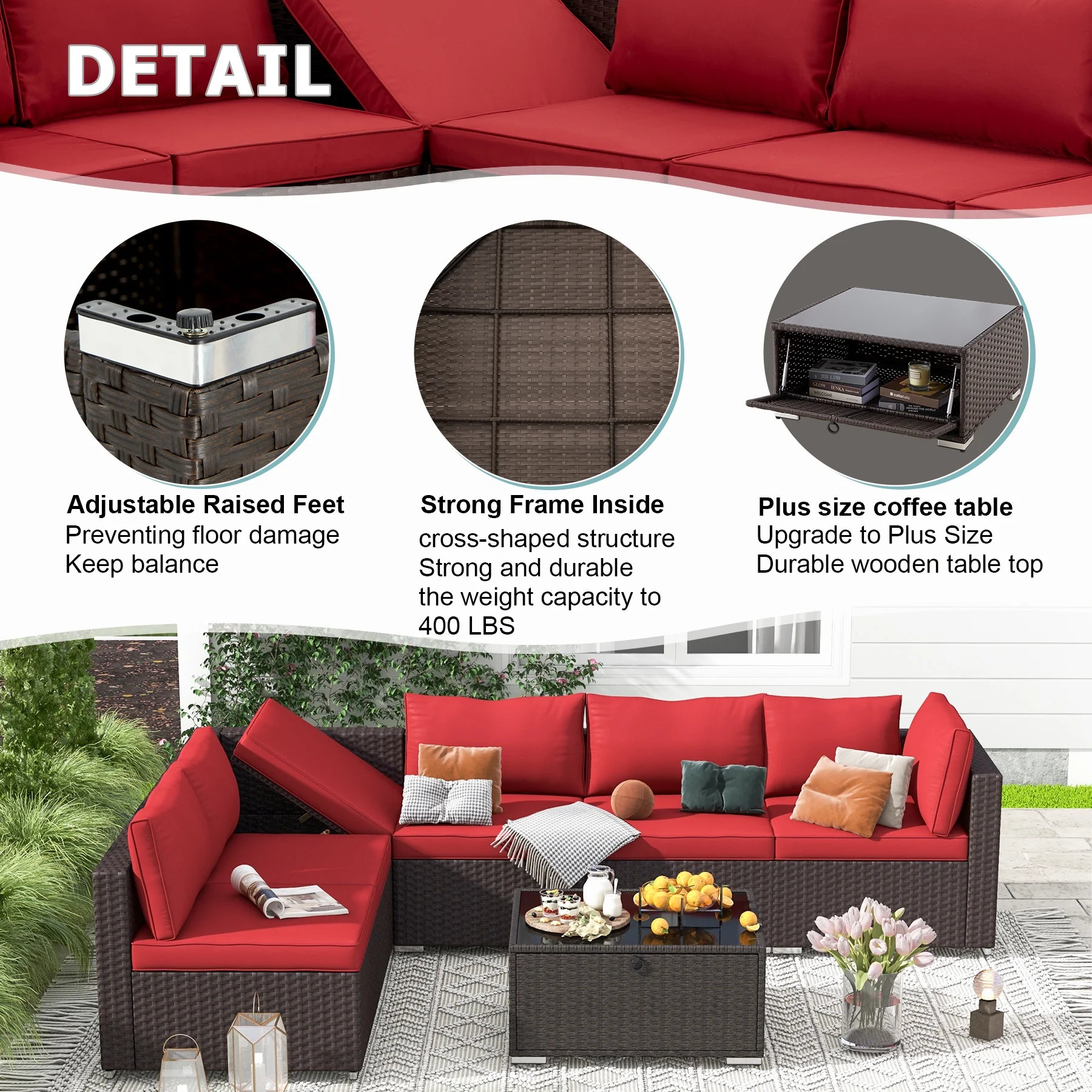 HOMREST 7 Pieces Outdoor Patio Furniture Set with 44